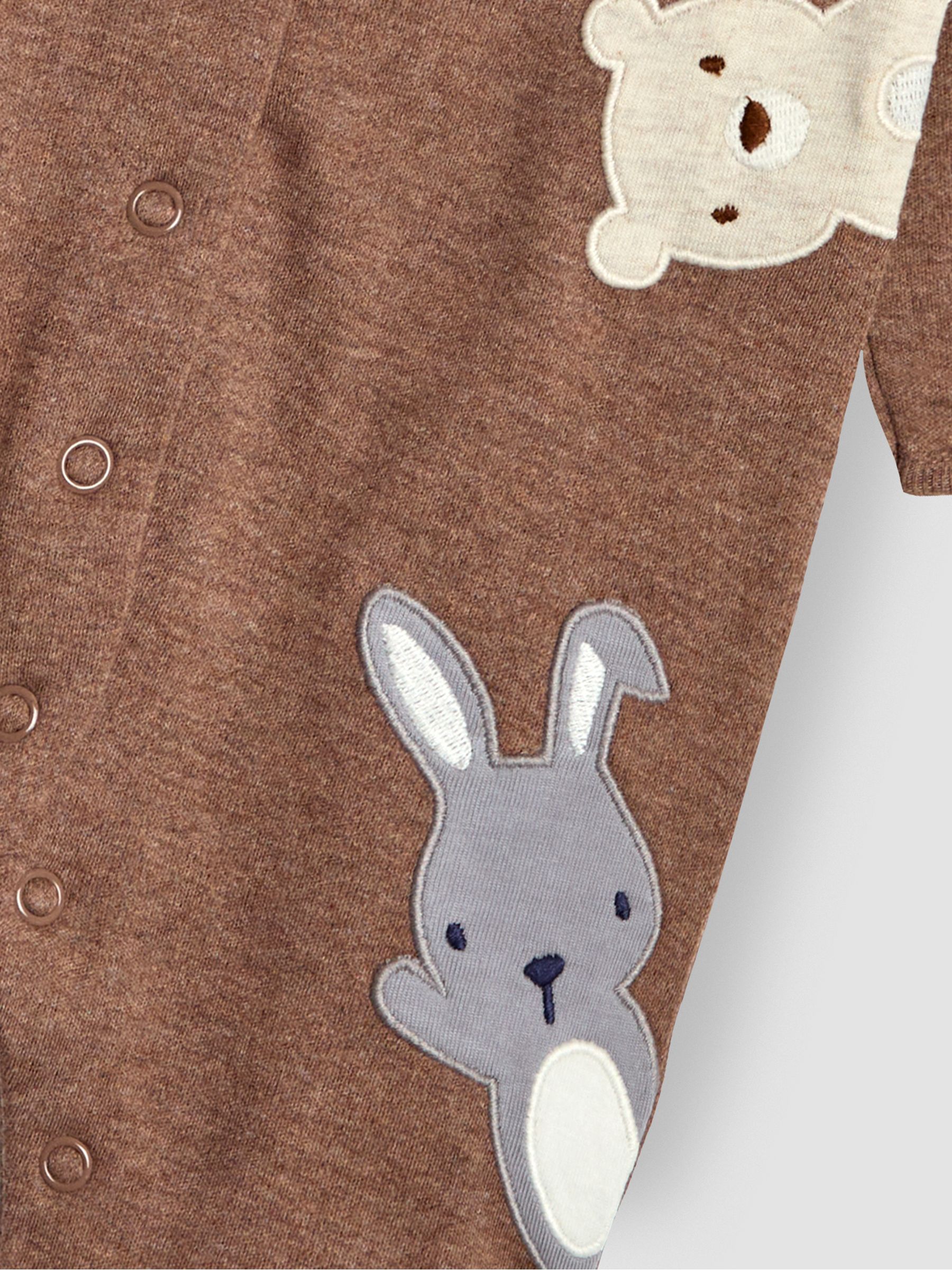 Brown Cotton Woodland Friends Appliqué Sleepsuit - Image 6 of 6