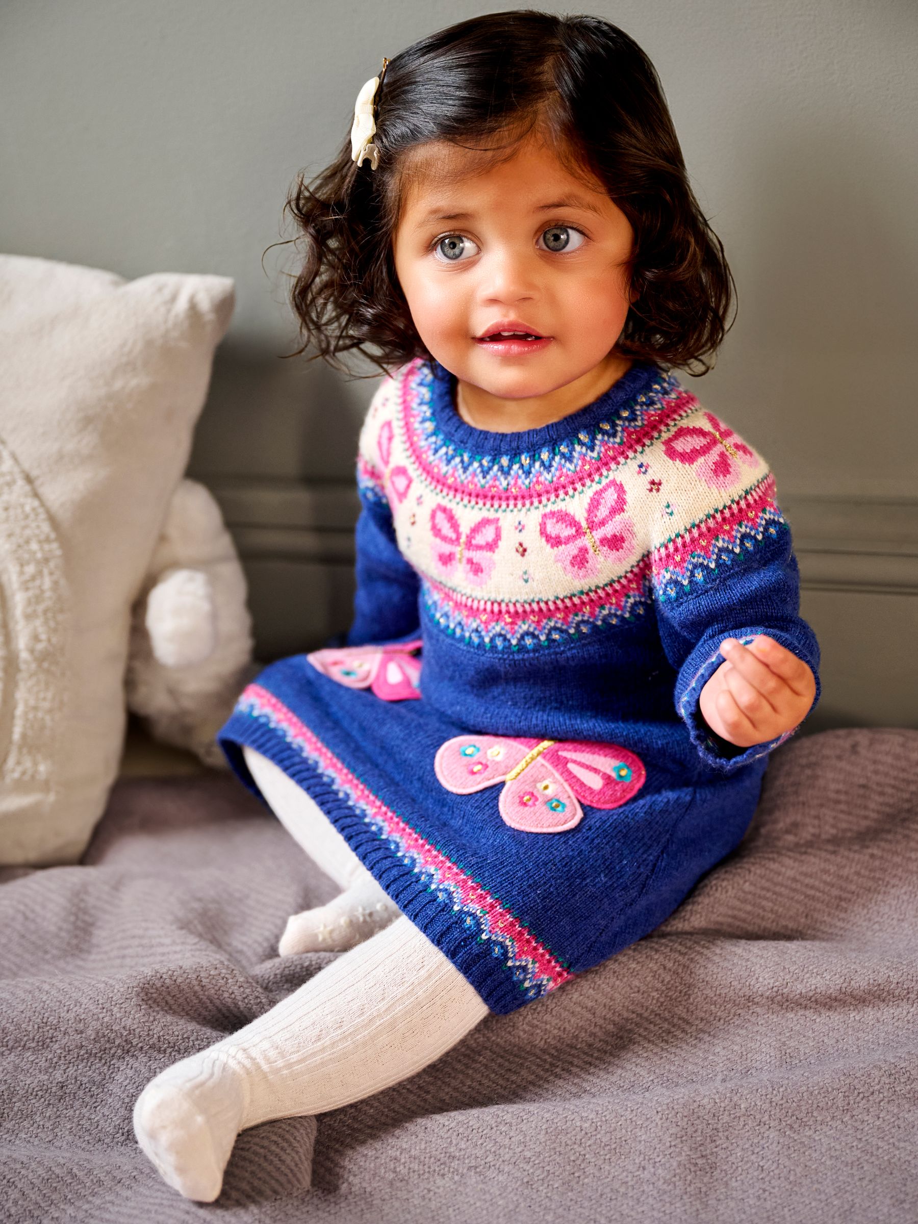 Denim Blue Butterfly Knitted Dress - Image 2 of 5