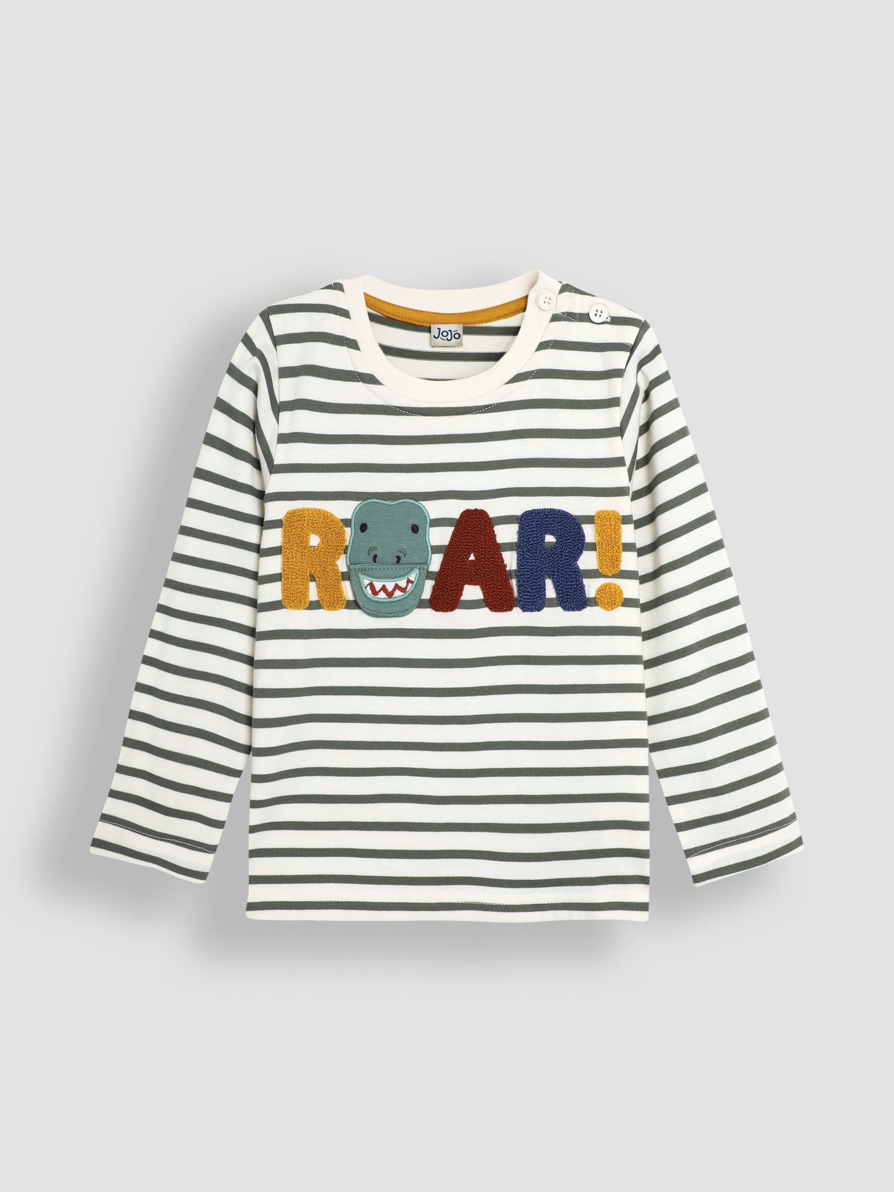 Khaki Ecru Stripe Roar Appliqué Top - Image 1 of 2