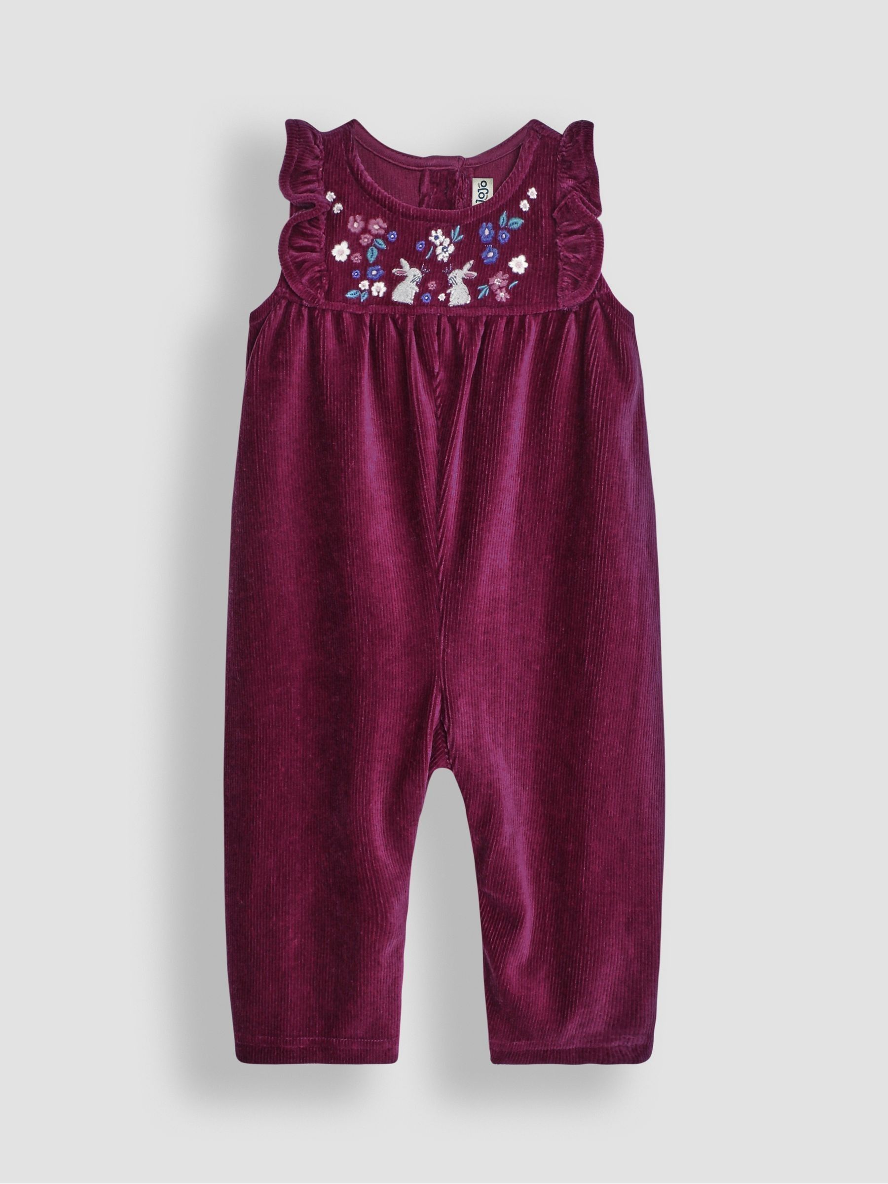 Plum Purple Bunny Embroidered Velour Dungarees and Top Set - Image 2 of 6
