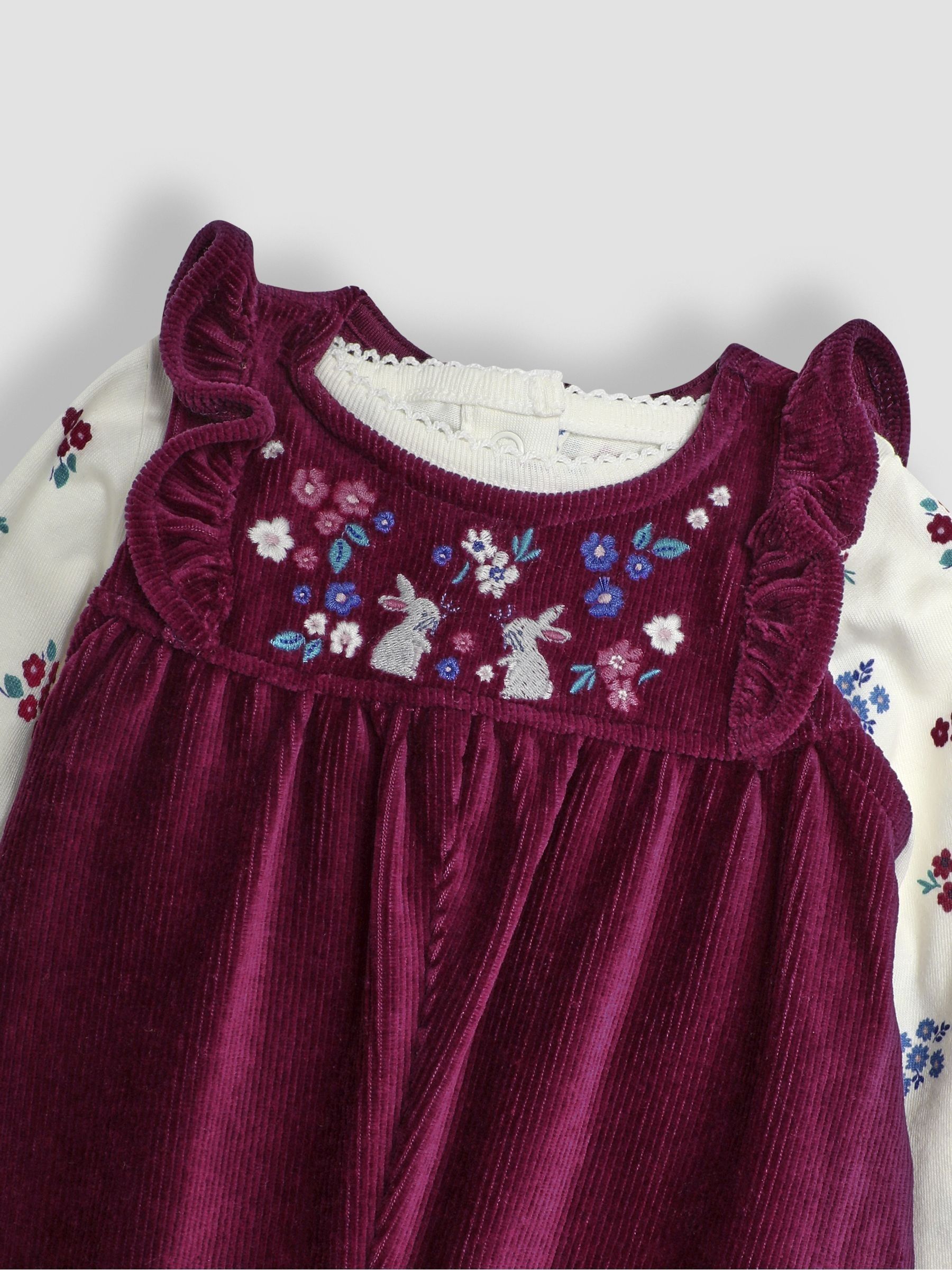 Plum Purple Bunny Embroidered Velour Dungarees and Top Set - Image 6 of 6