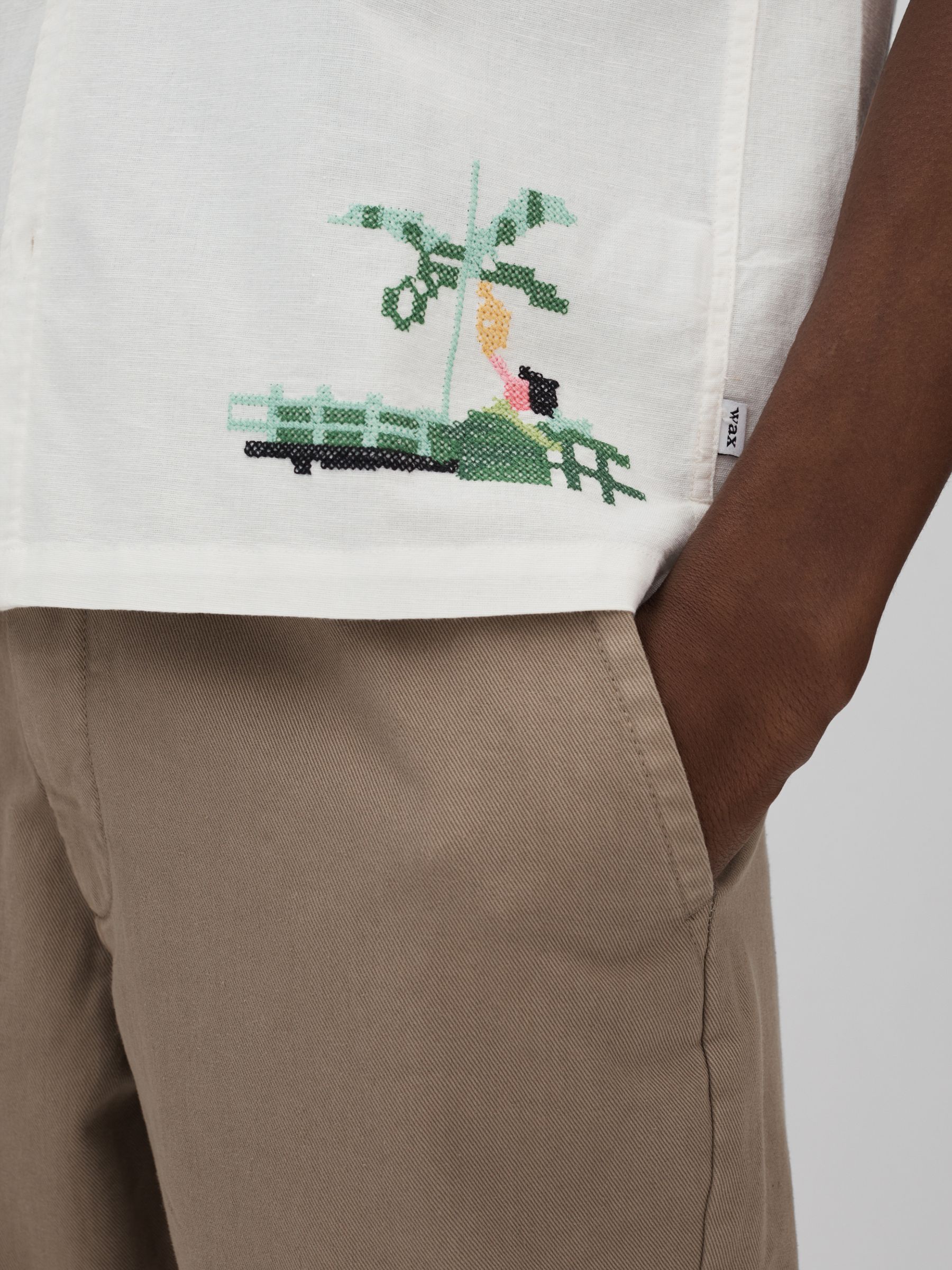 Wax London Relaxed Embroidered Cotton/Linen Mix Shirt in Ecru - Image 4 of 6