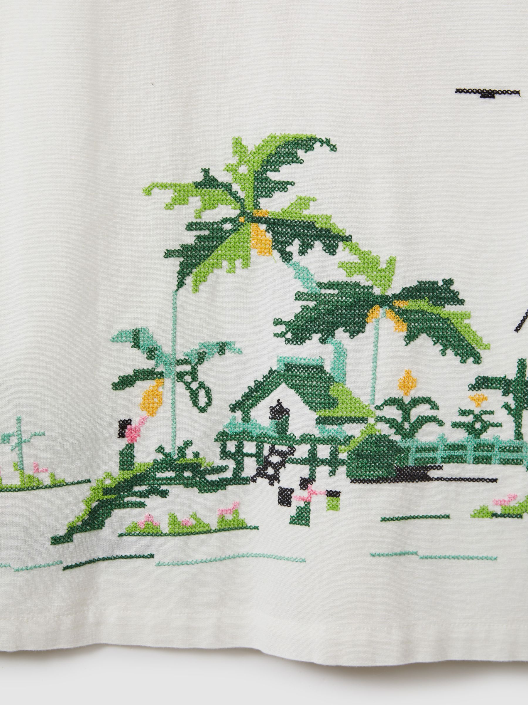 Wax London Relaxed Embroidered Cotton/Linen Mix Shirt in Ecru - Image 6 of 6