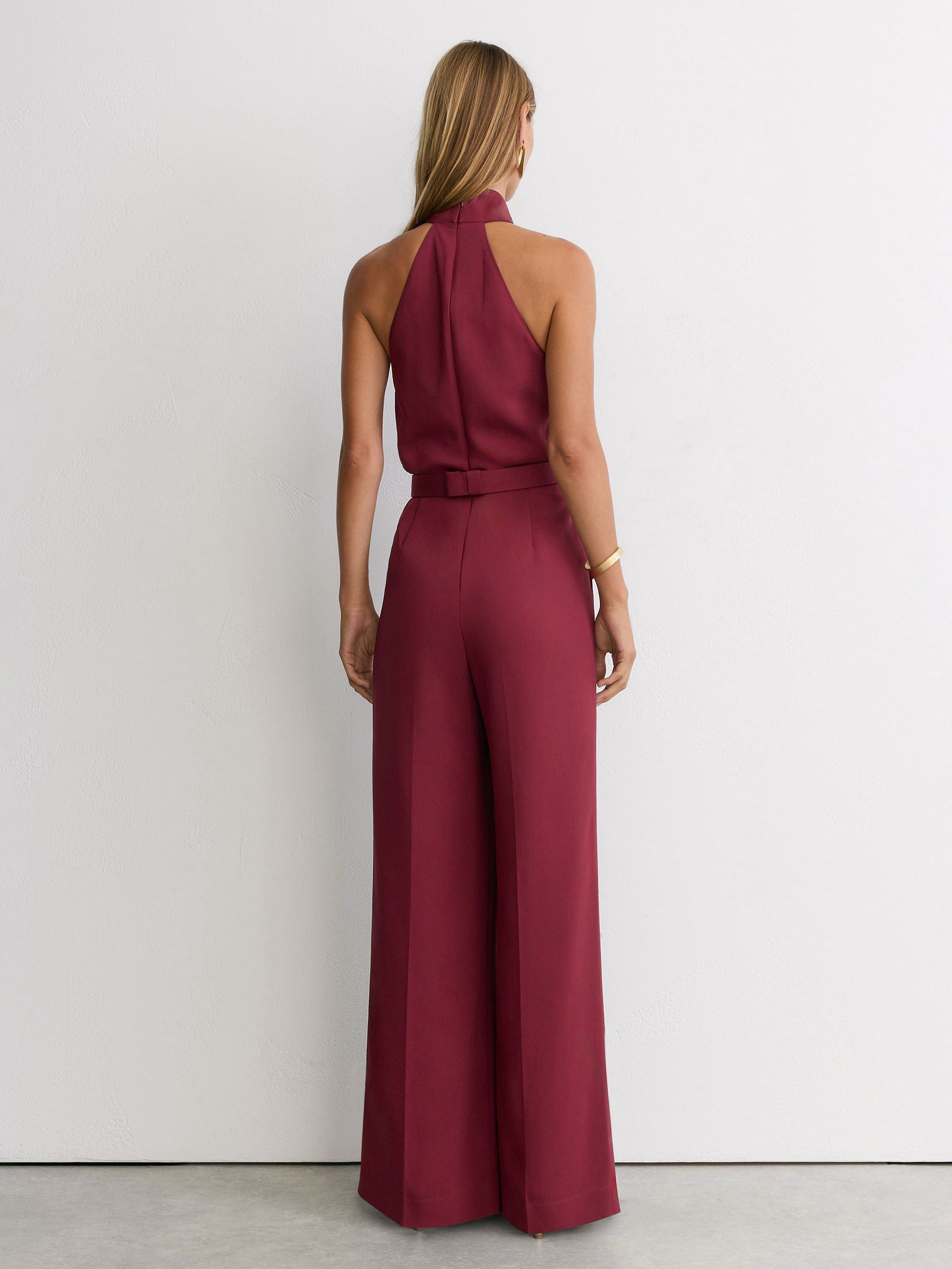 Petite Halterneck Belted Wide-Leg Jumpsuit in Red - Image 6 of 8