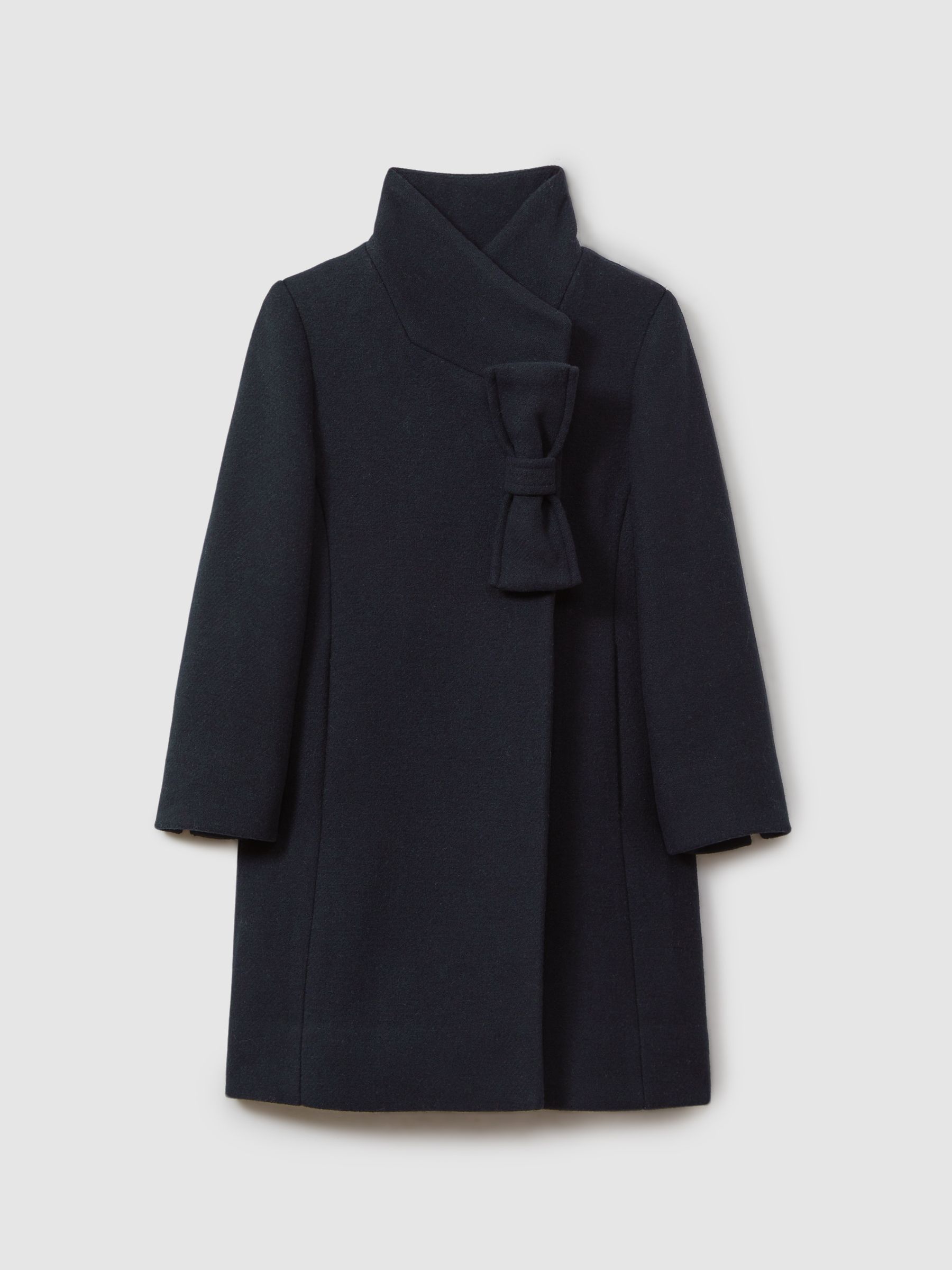 9-13 yrs Wool Blend Funnel Neck Bow Coat in Navy - Image 2 of 4