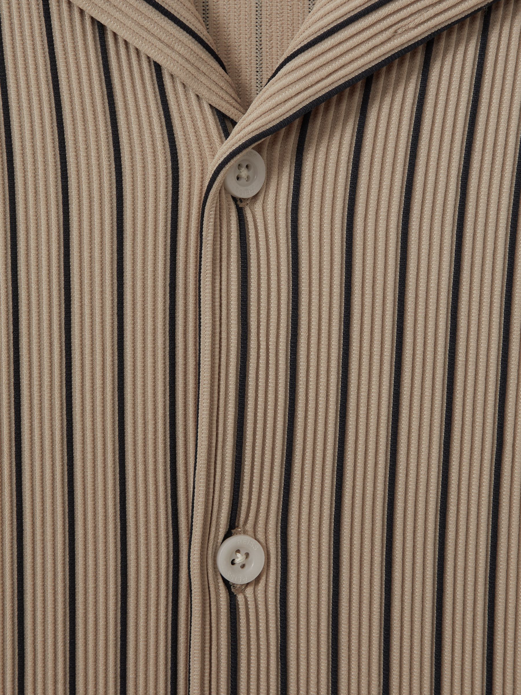 Ribbed Striped Cuban Collar Shirt in Sand/Navy - Image 6 of 6