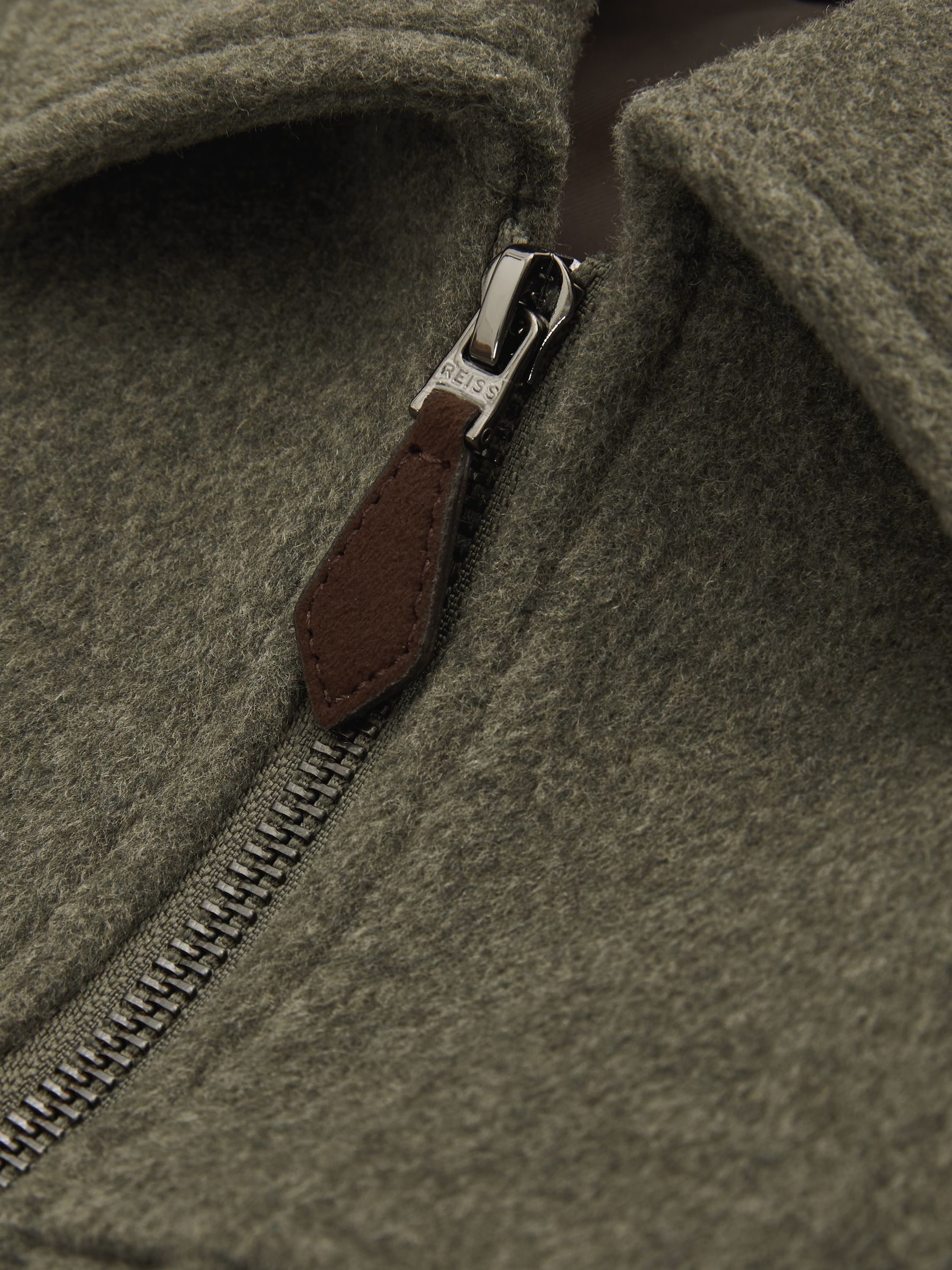 Zip-Through Trucker Jacket with Wool in Green Smoke - Image 5 of 5
