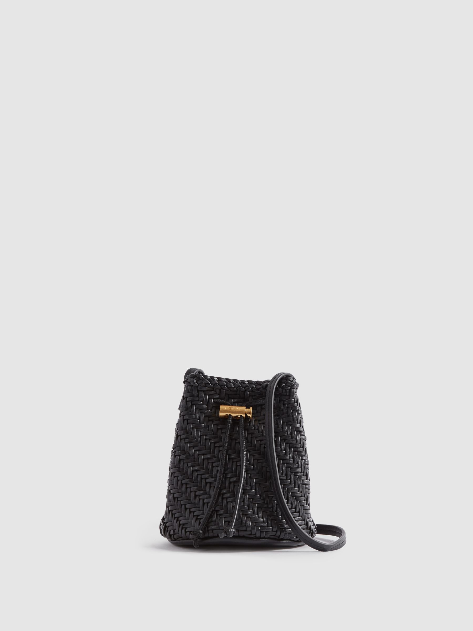 Woven Leather Bucket Bag in Black - Image 1 of 6
