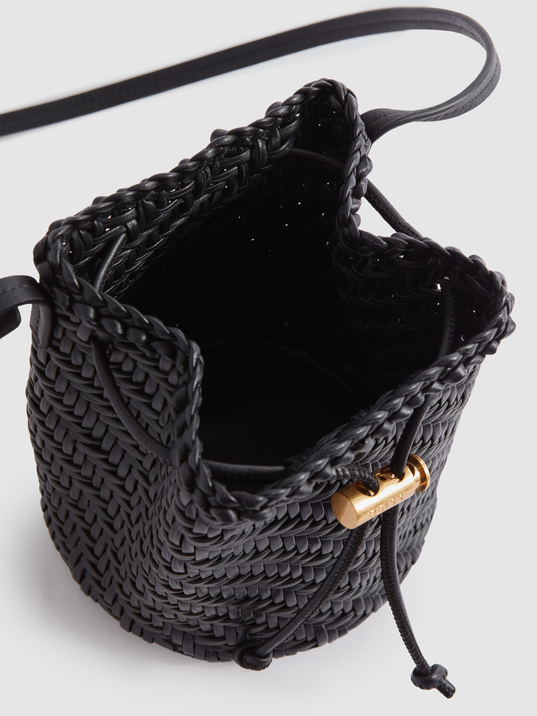 Woven Leather Bucket Bag in Black - Image 4 of 6