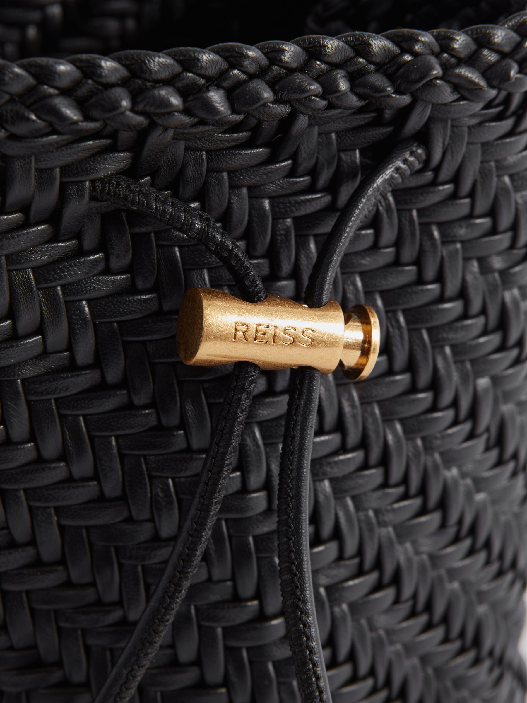 Woven Leather Bucket Bag in Black - Image 5 of 6