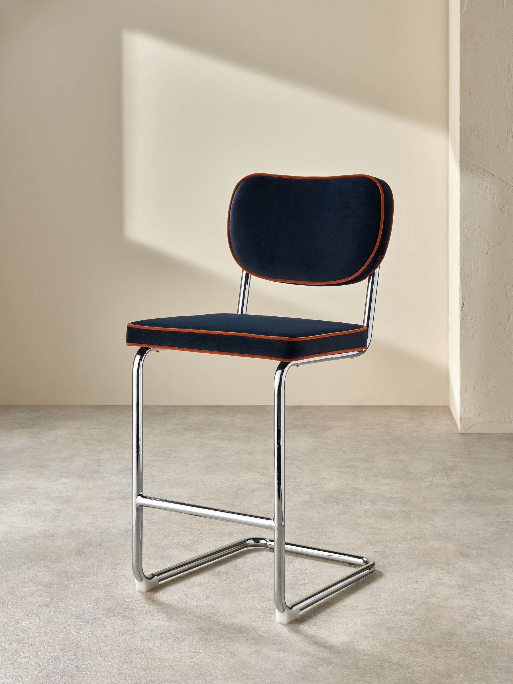 Parker Bar Stool in Dark Blue with Cinnamon Piping - Image 2 of 6