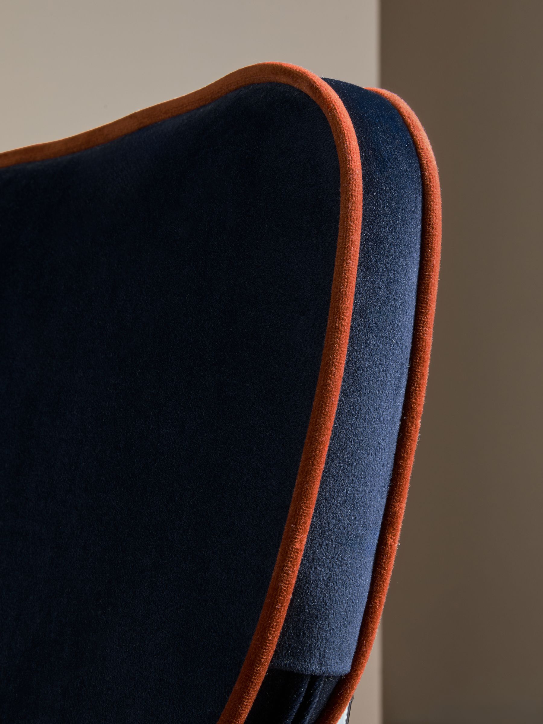 Parker Bar Stool in Dark Blue with Cinnamon Piping - Image 4 of 6