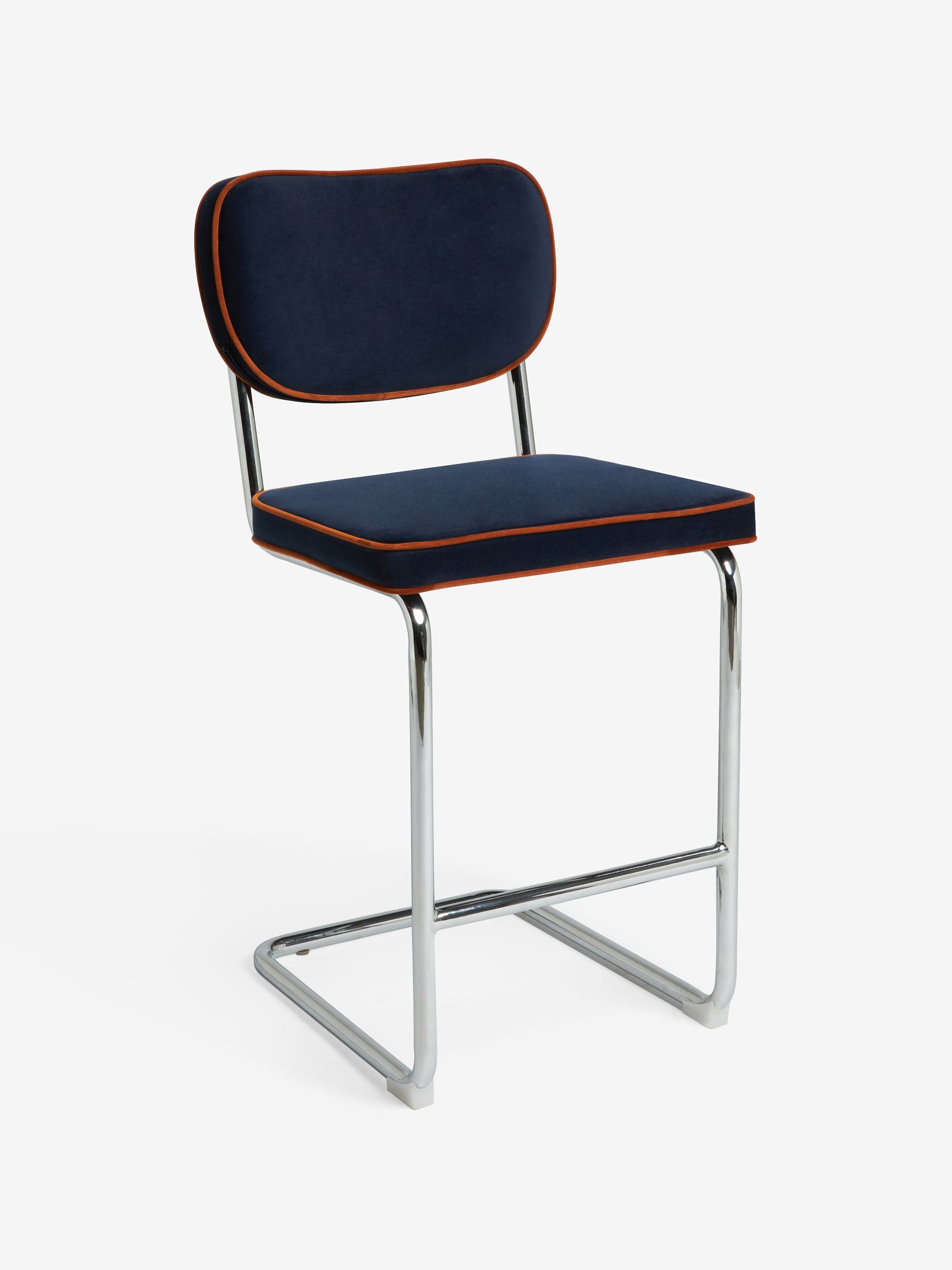 Parker Bar Stool in Velvet in Dark Blue with Cinnamon Piping - Image 7 of 7