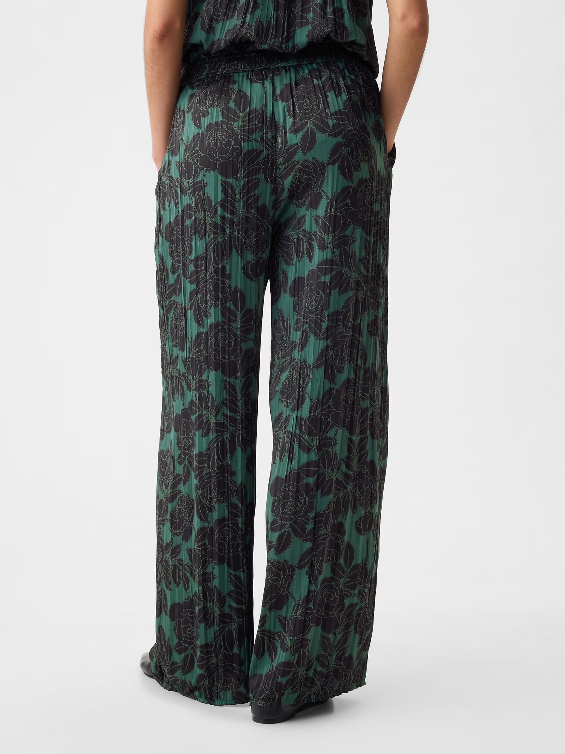 Green Crinkle Texture Satin Trousers - Image 2 of 5