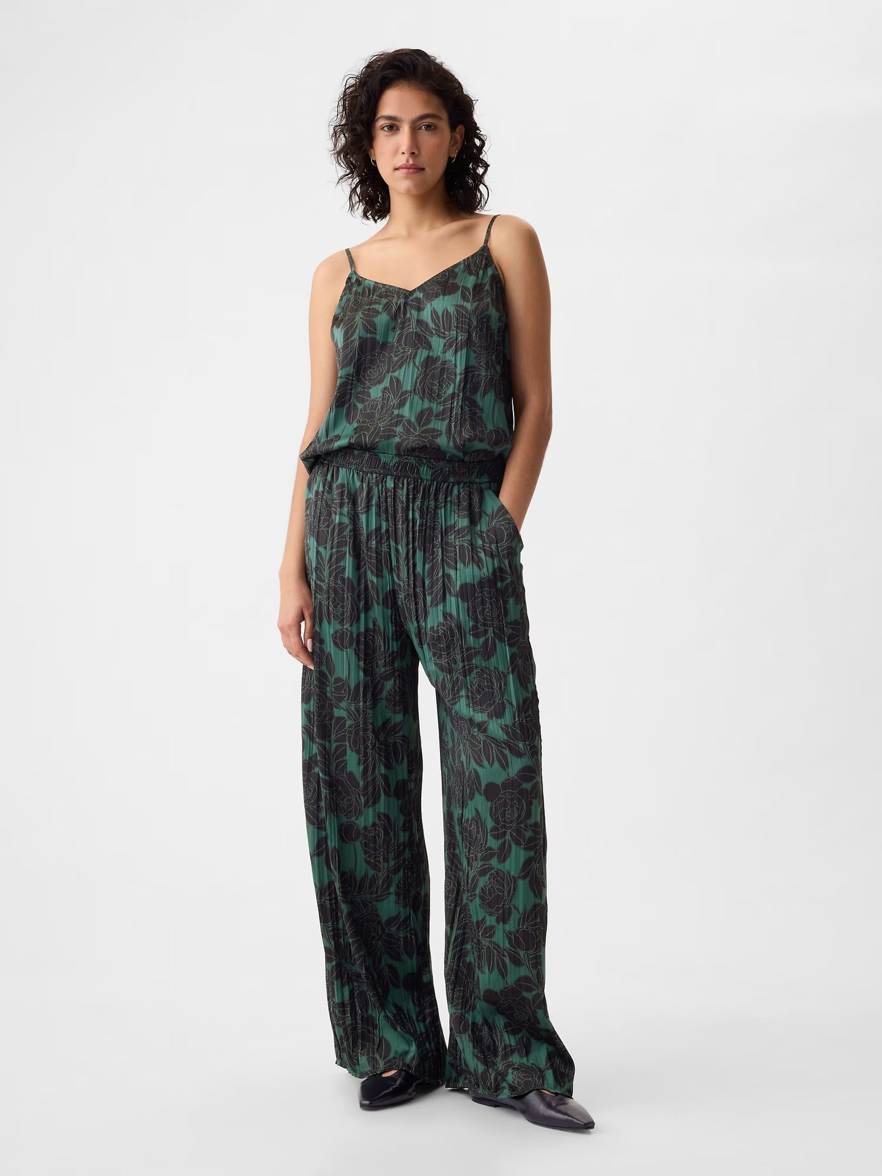 Green Crinkle Texture Satin Trousers - Image 5 of 5