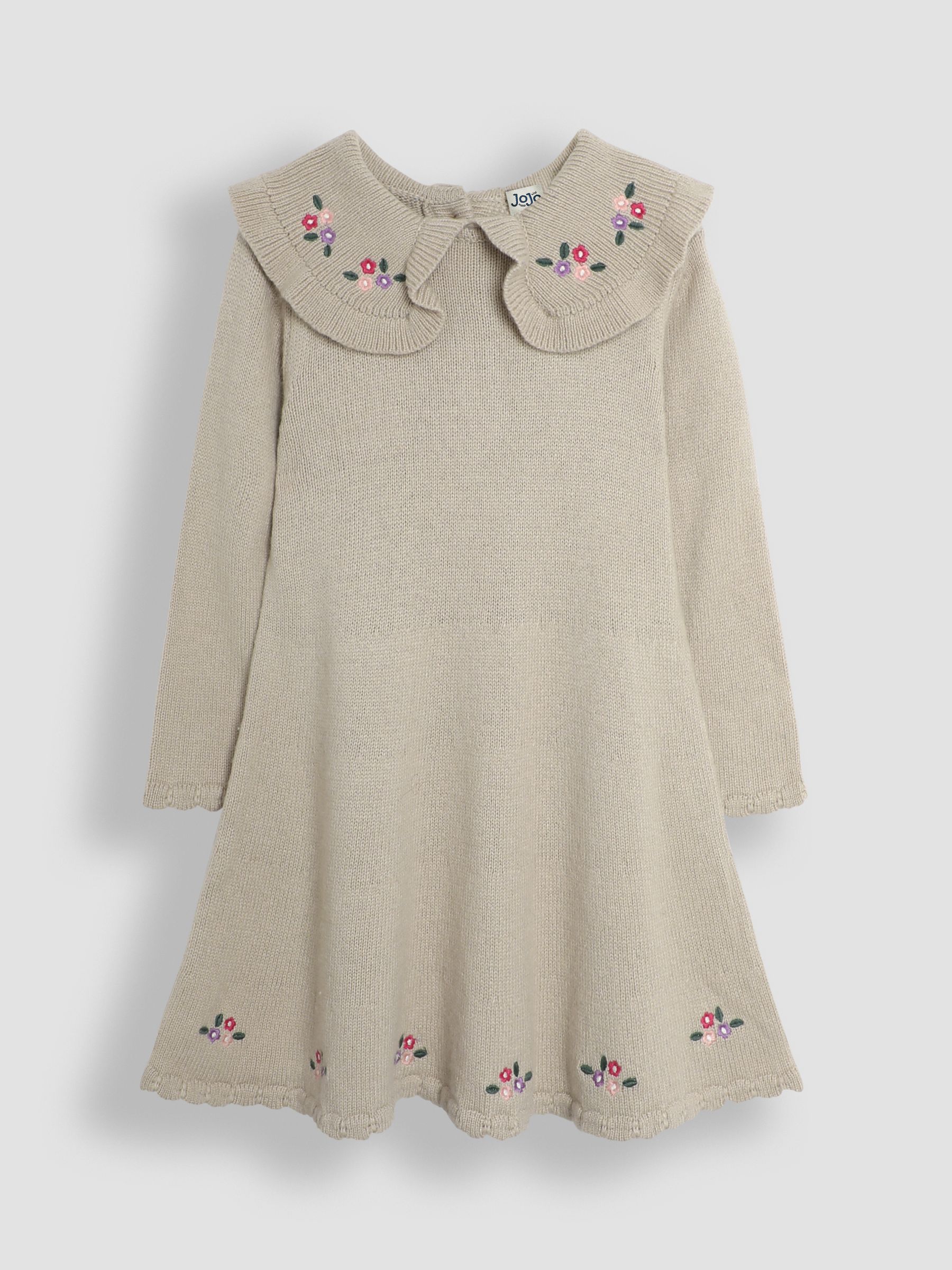 Grey Flower Embroidered Collar Knit Dress - Image 1 of 3