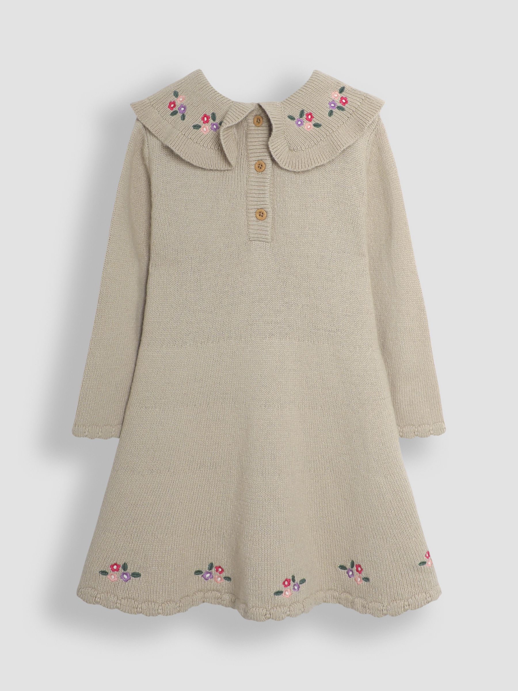 Grey Flower Embroidered Collar Knit Dress - Image 2 of 3