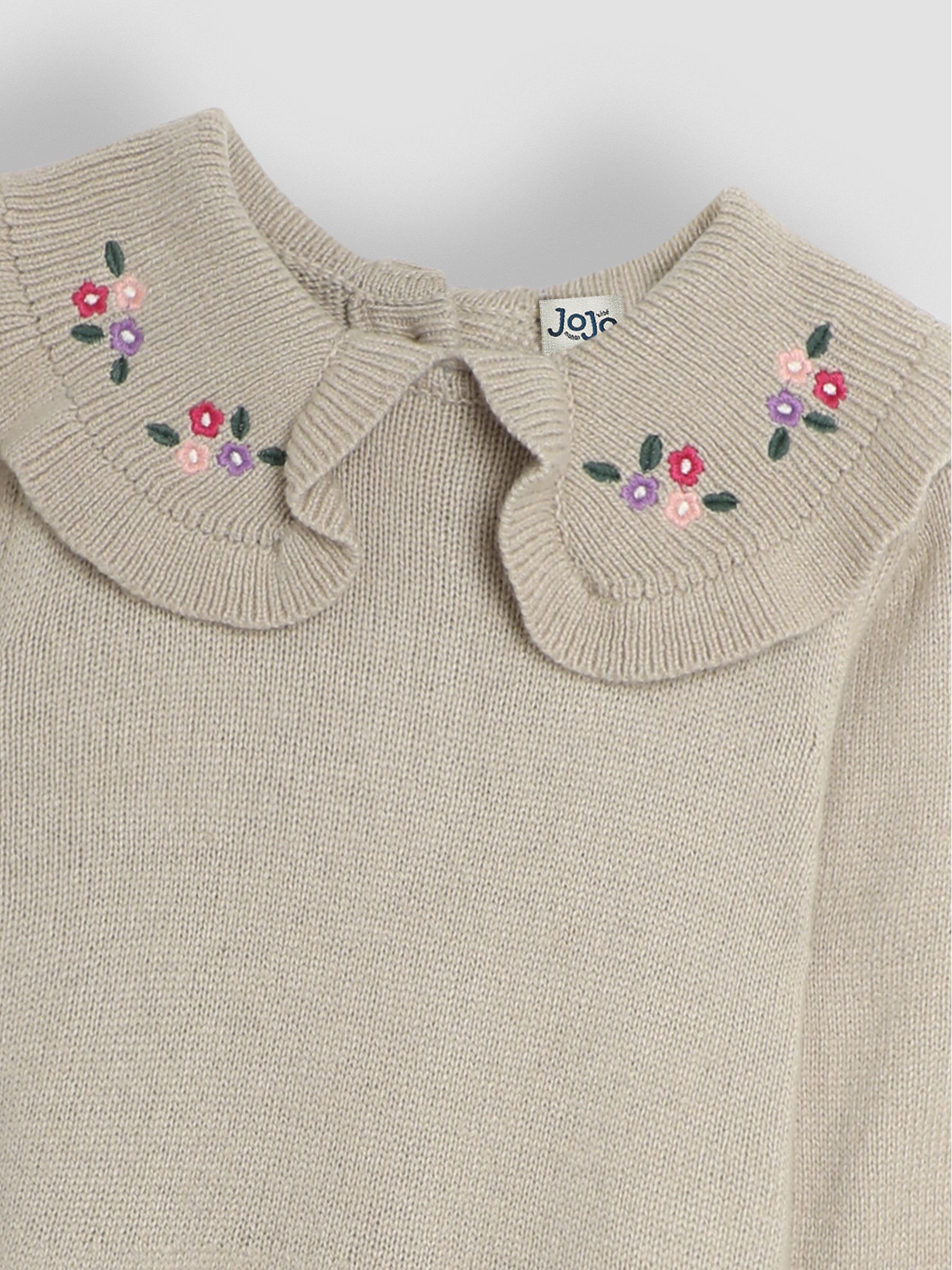 Grey Flower Embroidered Collar Knit Dress - Image 3 of 3