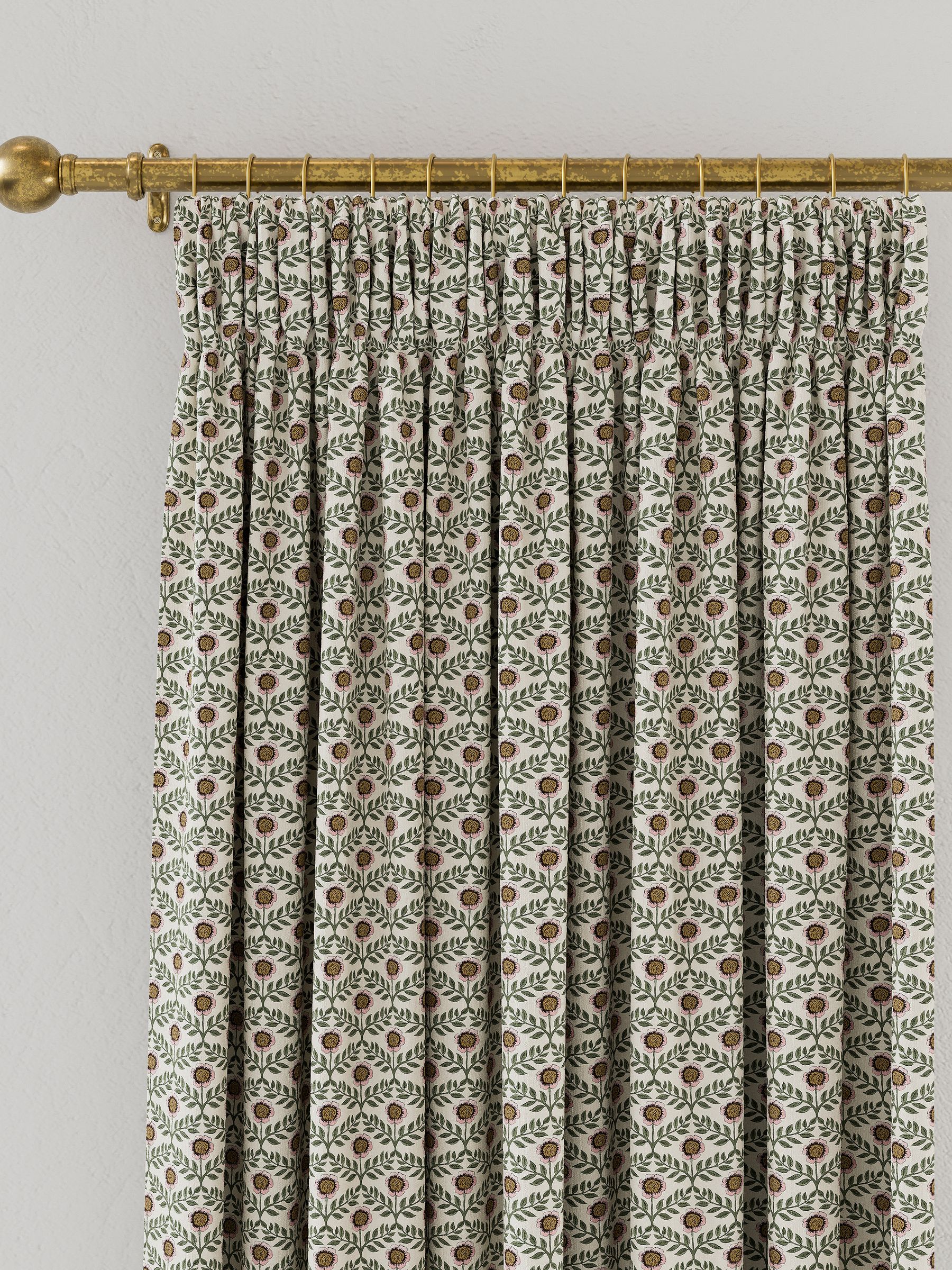Floral Foulard Set of 2 Green & Cream Pencil Pleat Curtains - Image 3 of 4