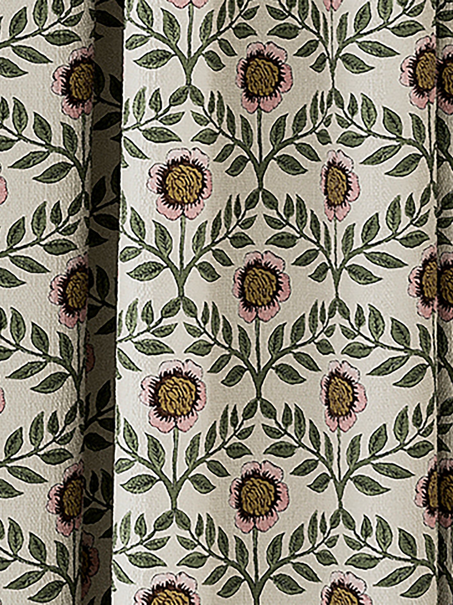 Floral Foulard Set of 2 Green & Cream Pencil Pleat Curtains - Image 4 of 4