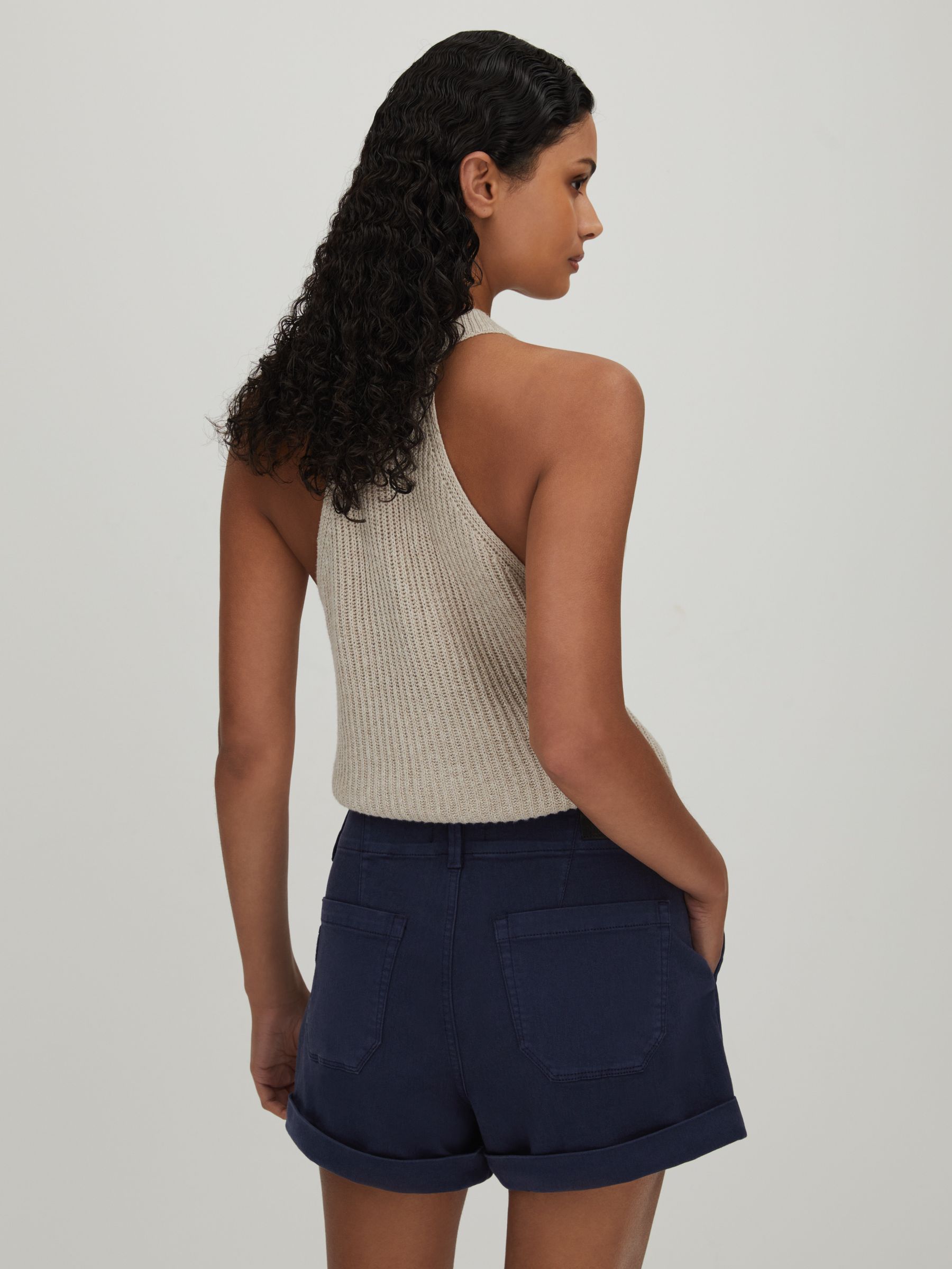 Paige High Rise Shorts With Turned-Up Hems in Navy - Image 4 of 5