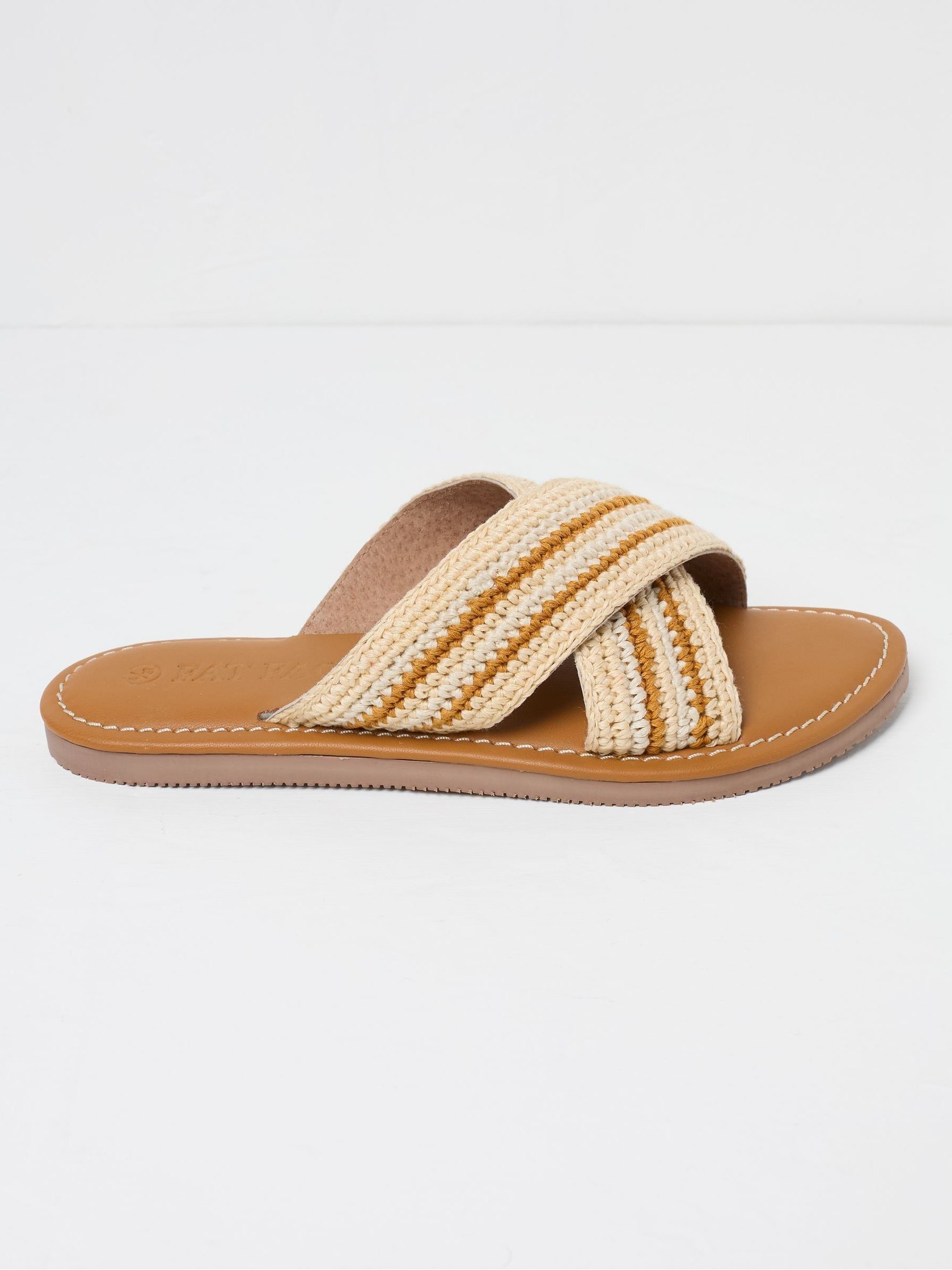 Maeve Natural Cross-Over Macrame Sliders - Image 1 of 3
