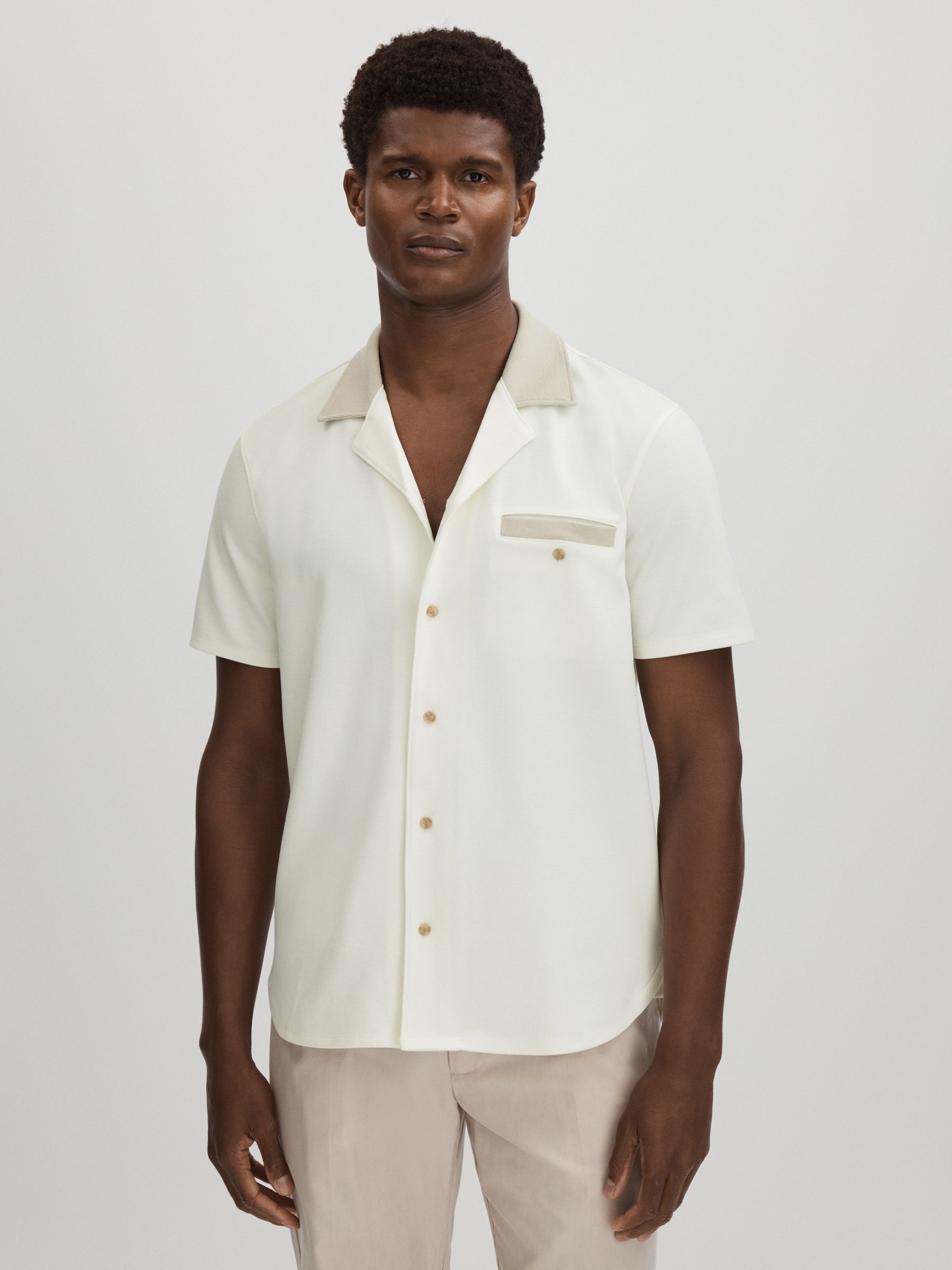 Roan White Paige Knitted Pique Cuban Collar Shirt - Image 1 of 6