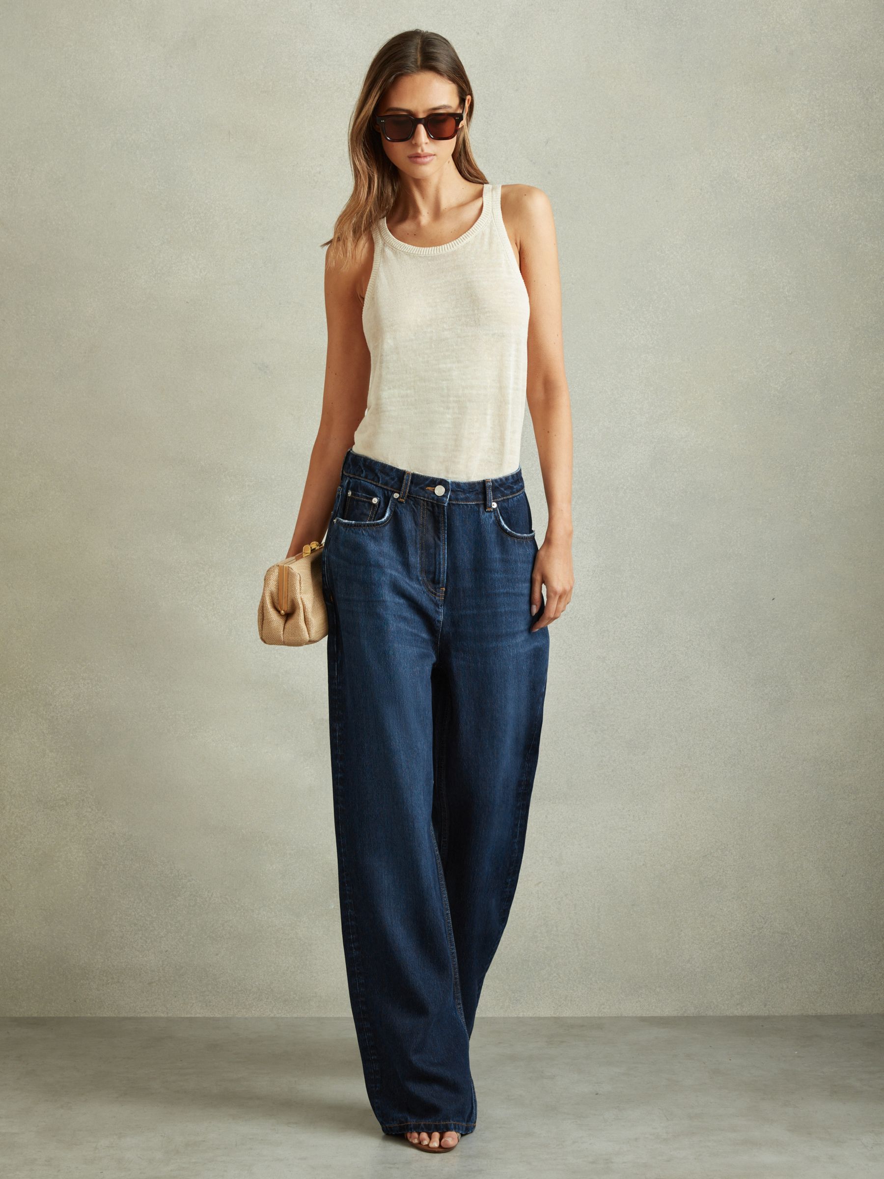 Petite Lightweight Viscose Blend Relaxed Jeans in Dark Blue - Image 3 of 6