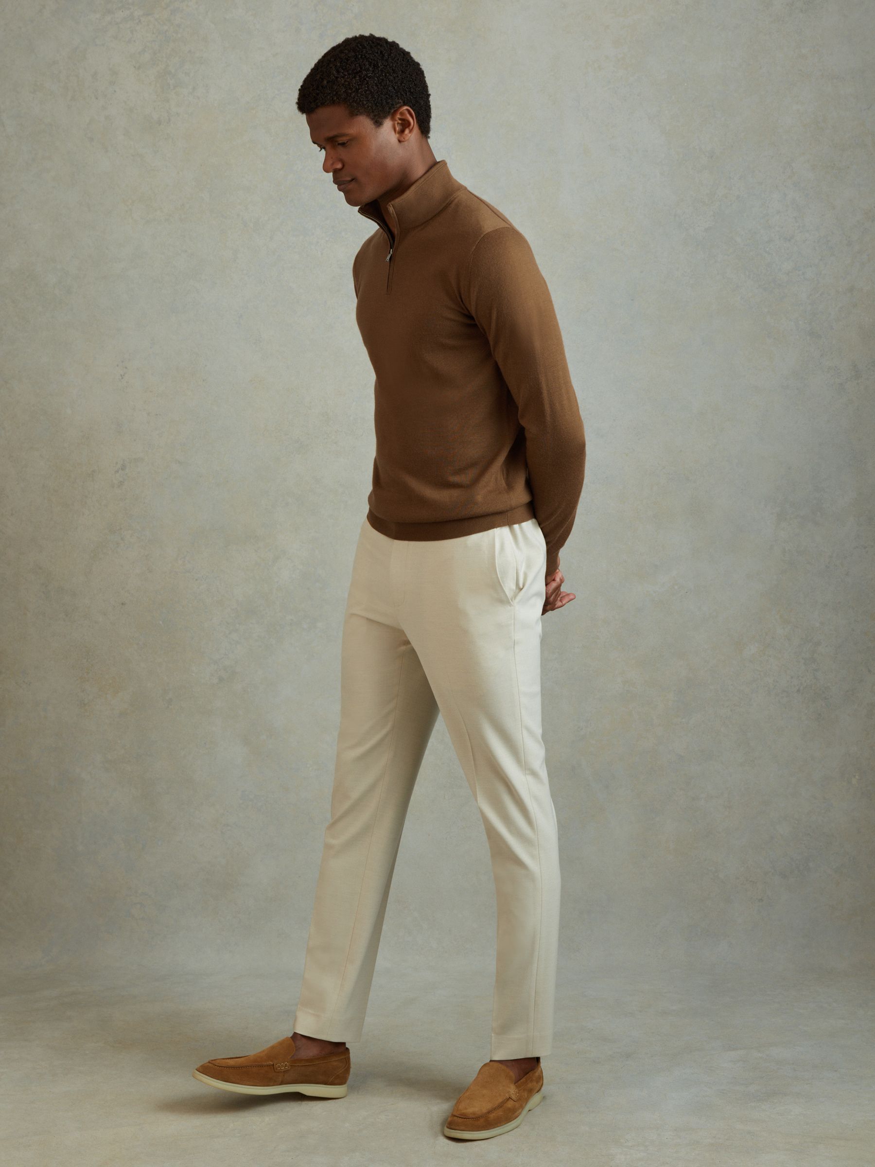 Merino Wool Half-Zip Funnel Neck Jumper in Tobacco Brown - Image 3 of 6