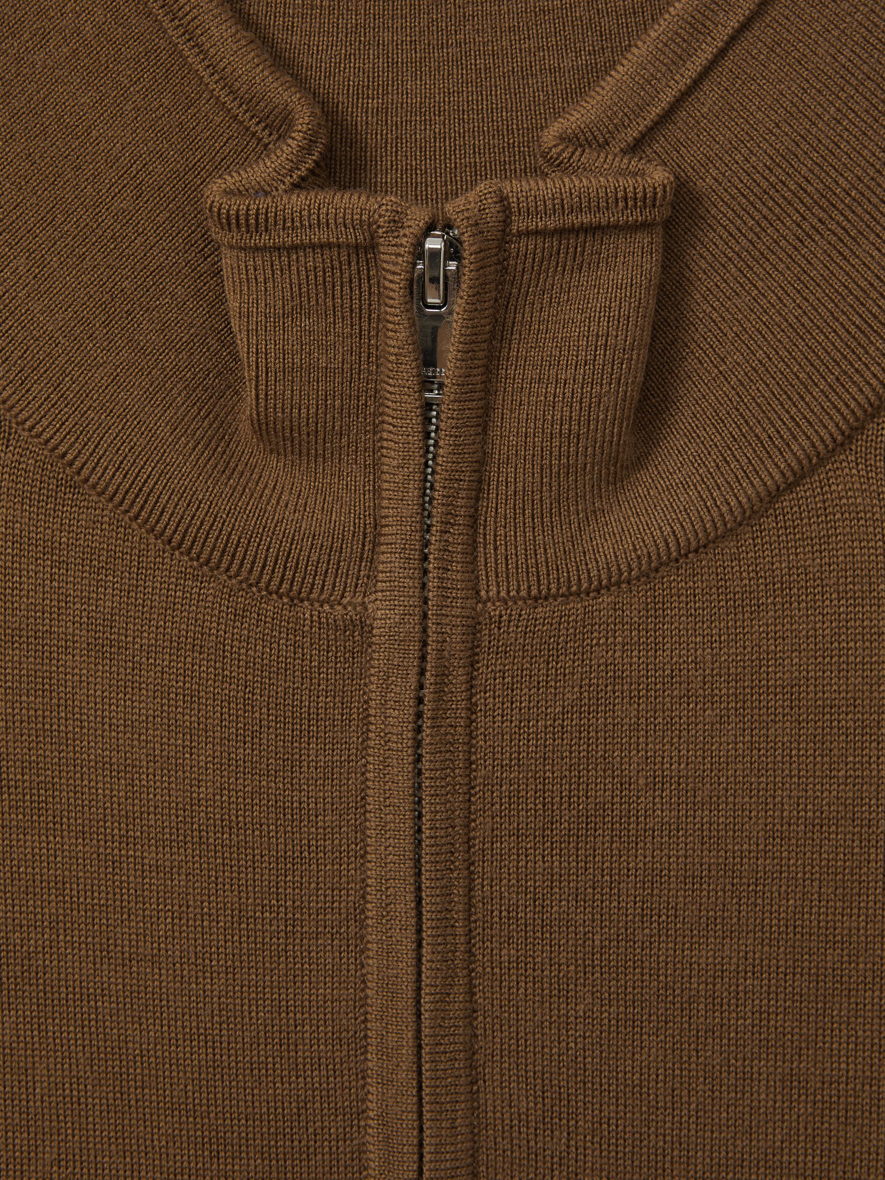 Merino Wool Half-Zip Funnel Neck Jumper in Tobacco Brown - Image 6 of 6