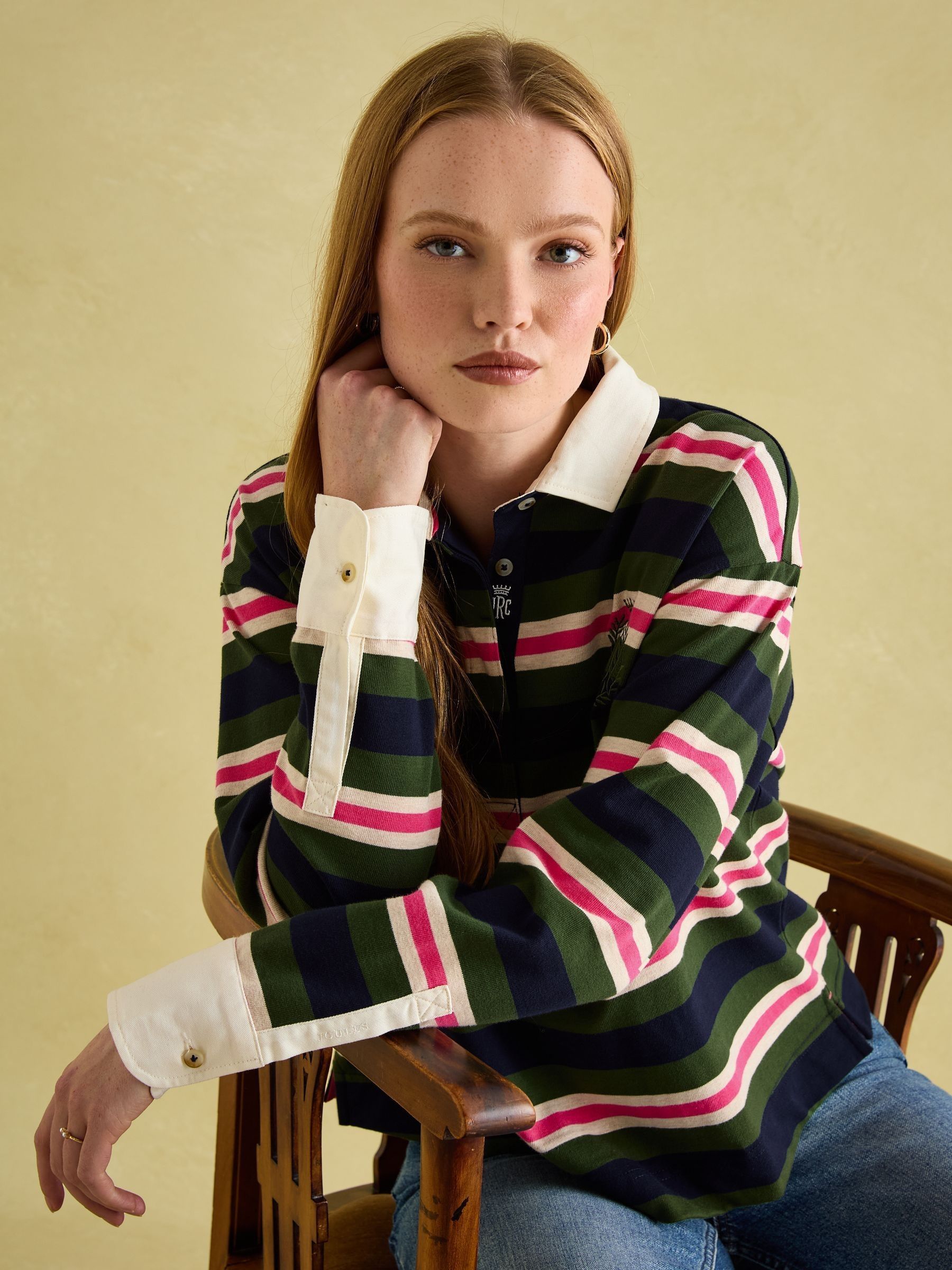 Lara Green/Pink Boxy Fit Rugby Shirt - Image 3 of 8