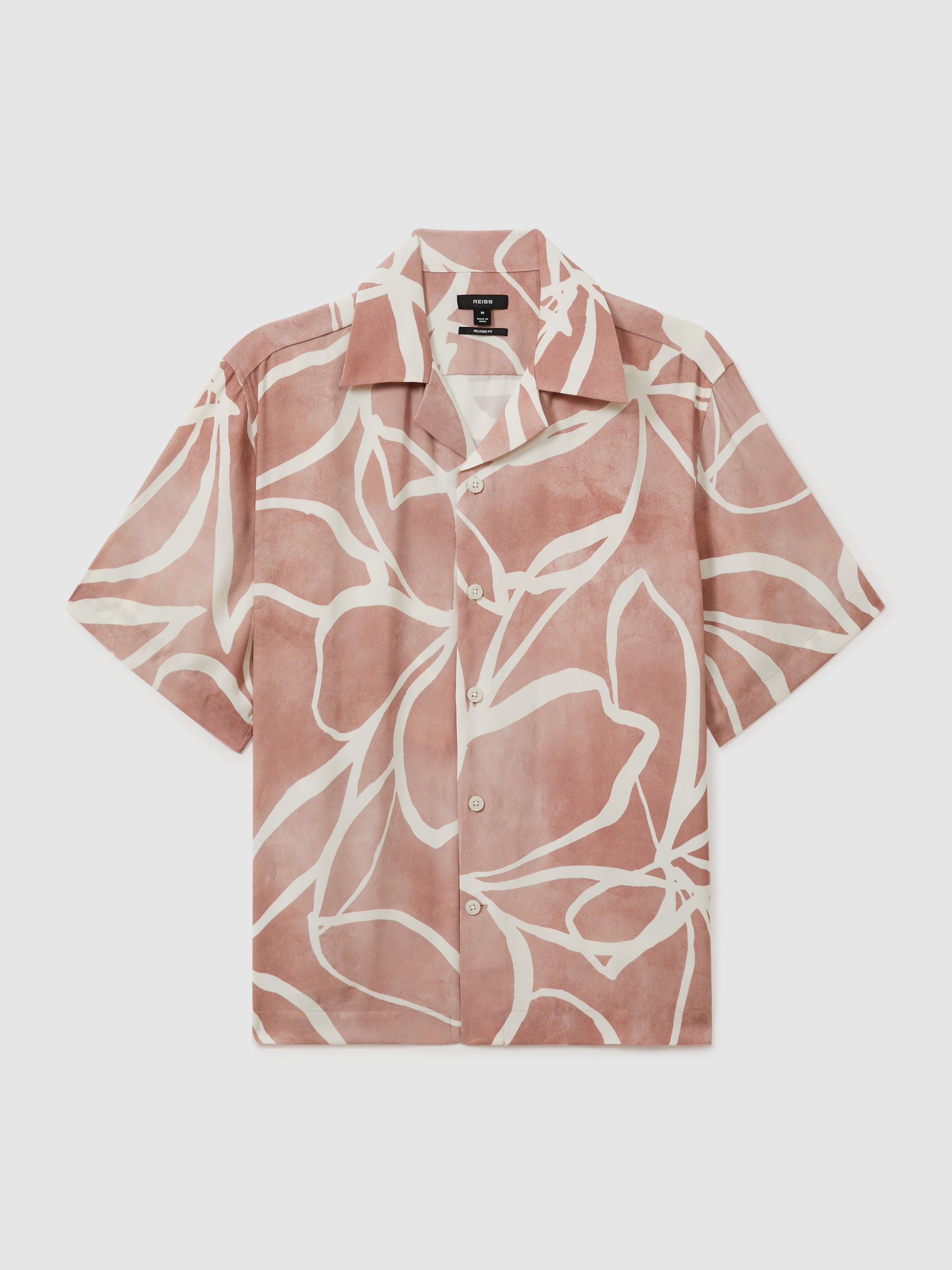 Relaxed Printed Cuban Collar Shirt in Soft Pink - Image 2 of 5