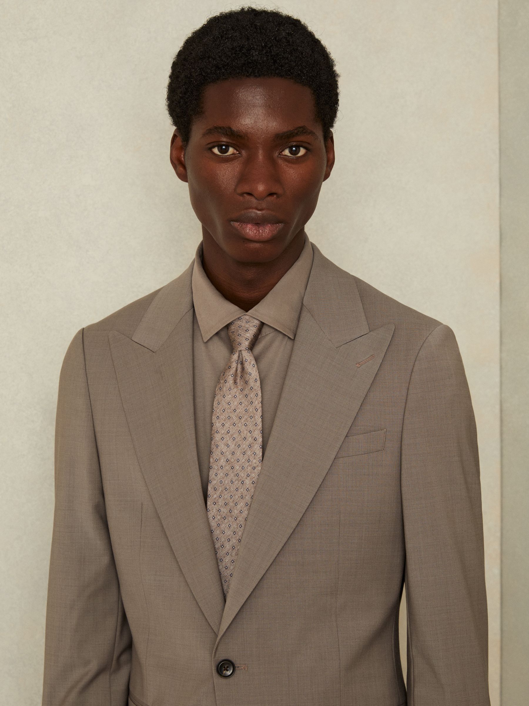 Silk Geometric Print Tie in Oatmeal - Image 2 of 5