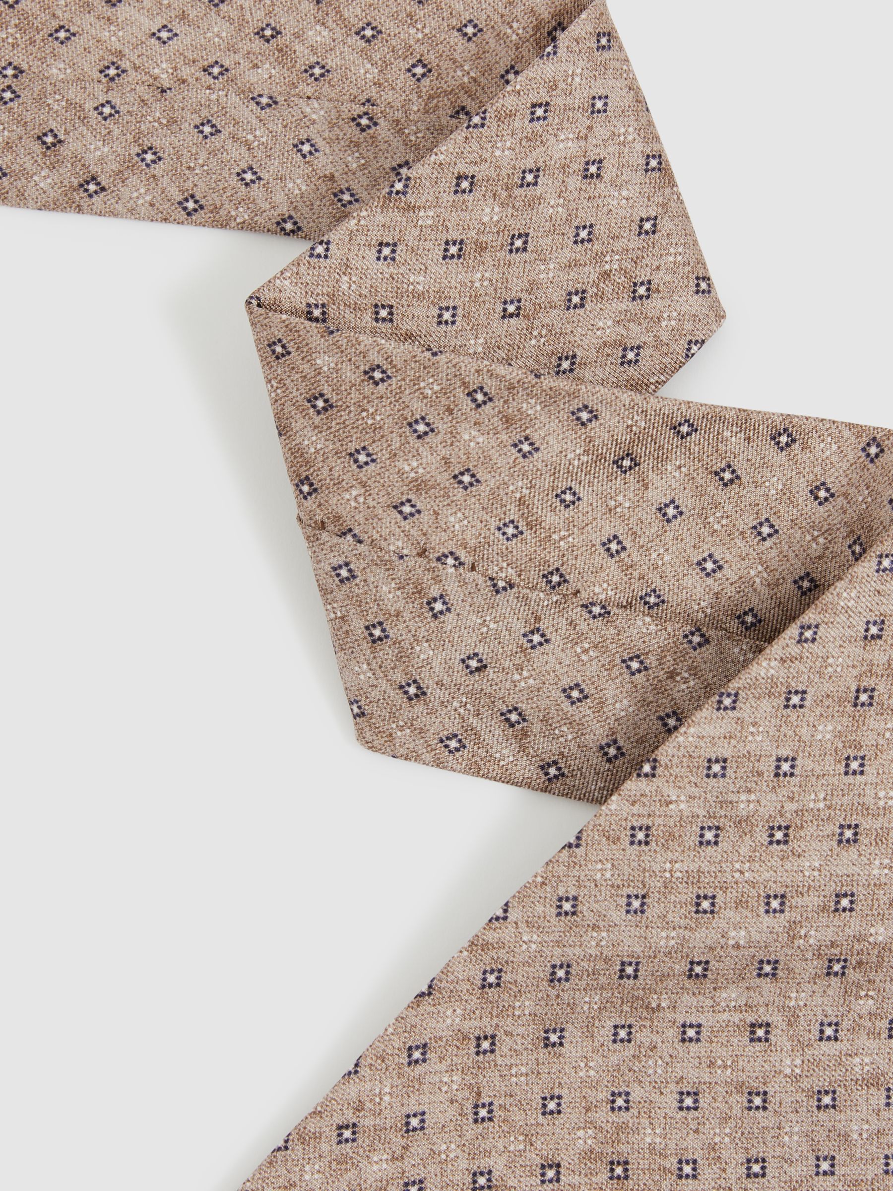 Silk Geometric Print Tie in Oatmeal - Image 2 of 4