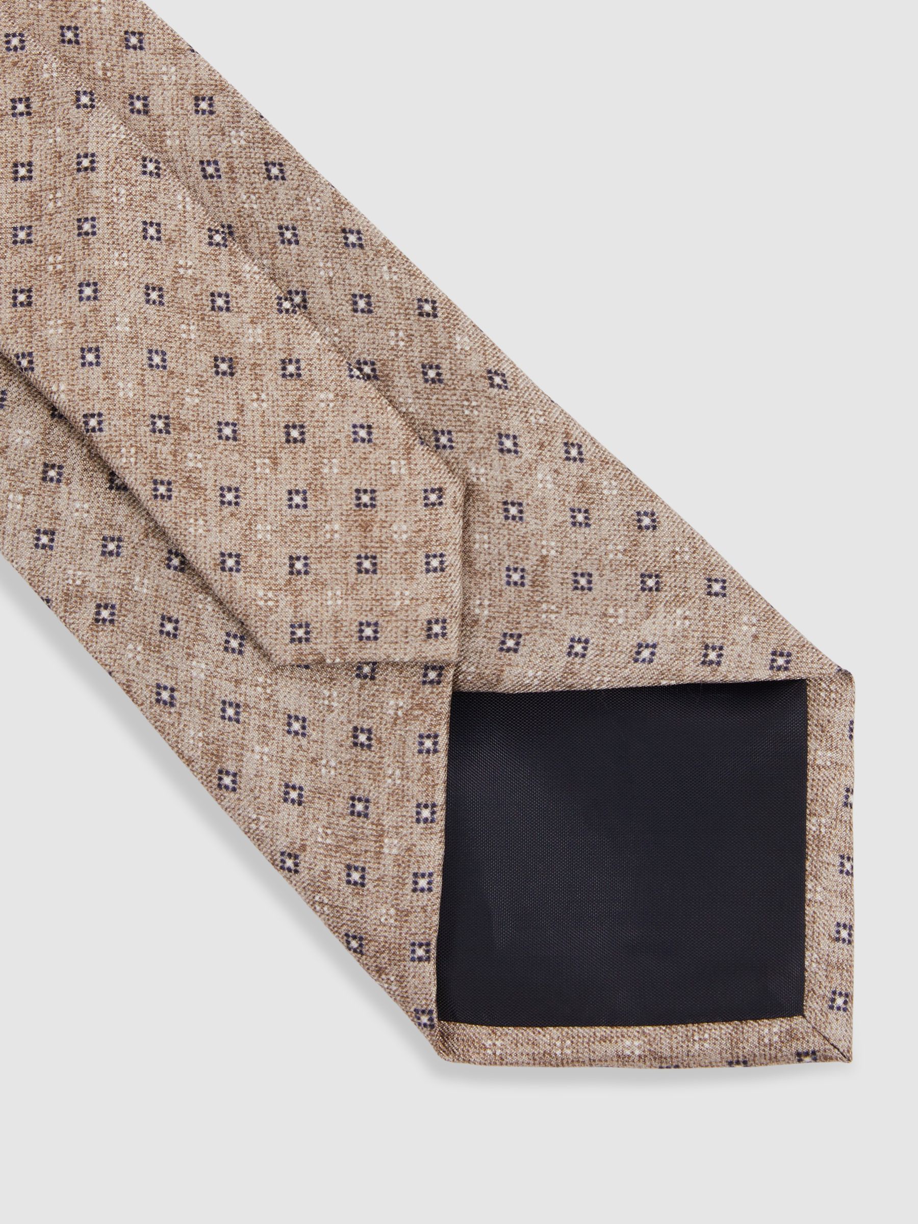 Silk Geometric Print Tie in Oatmeal - Image 3 of 4