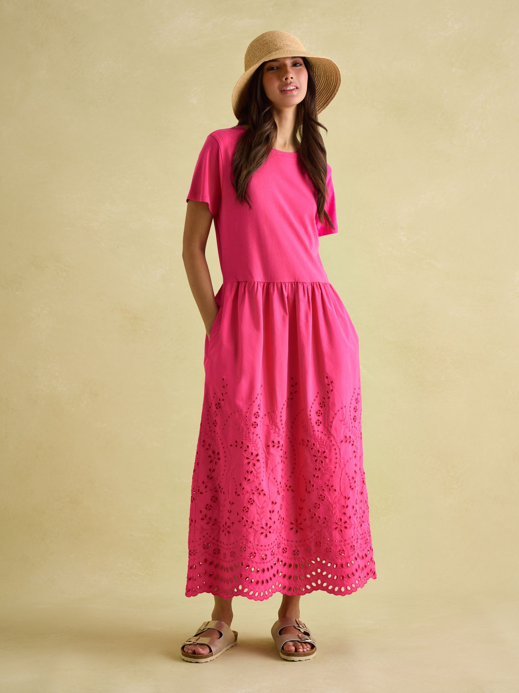 Reid Pink Broderie 100% Cotton Dress - Image 3 of 6