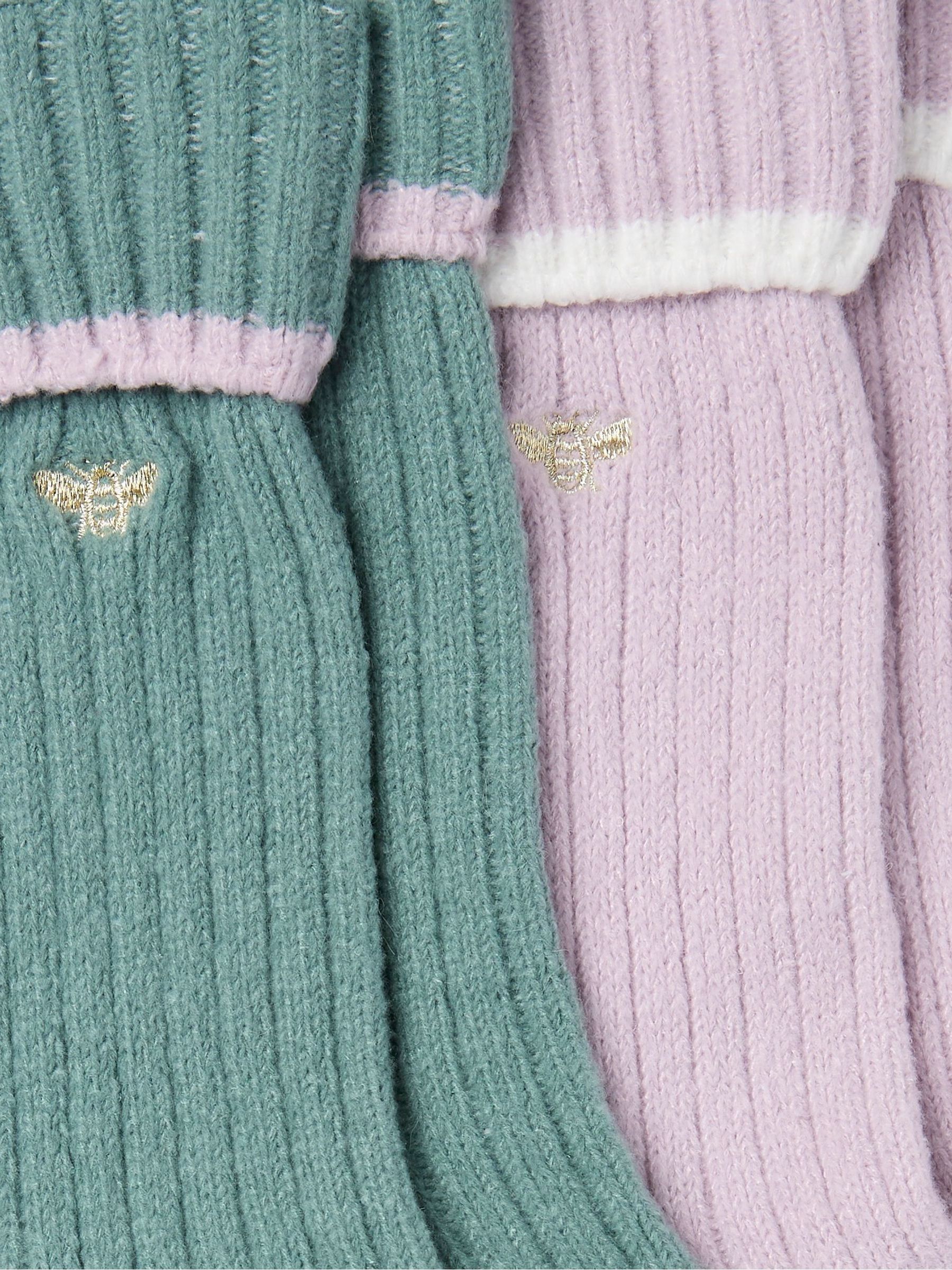 Green 2 Pairs of Bee Embroidered Cosy Socks - Image 2 of 2 Green 2 Pairs of Bee Embroidered Cosy Socks - Image 2 of 2