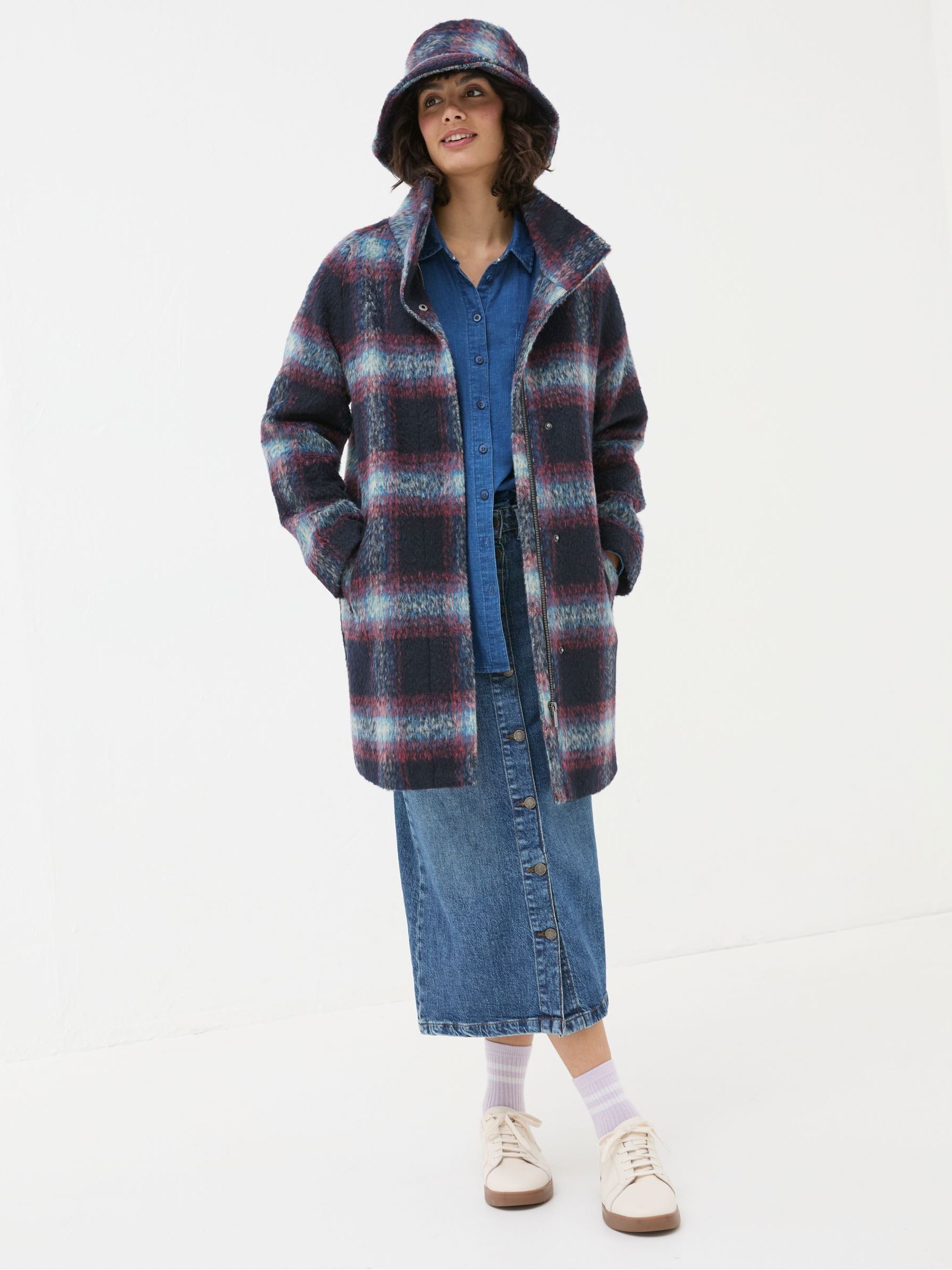 Freya Blue Wool Blend Check Coat - Image 2 of 5