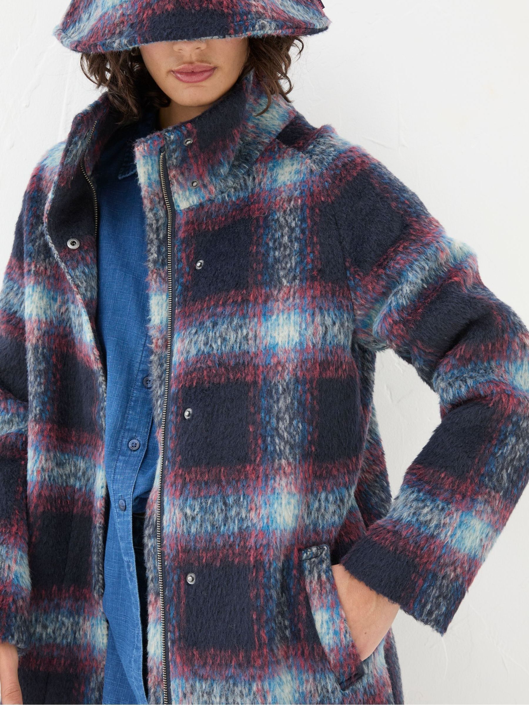 Freya Blue Wool Blend Check Coat - Image 3 of 5