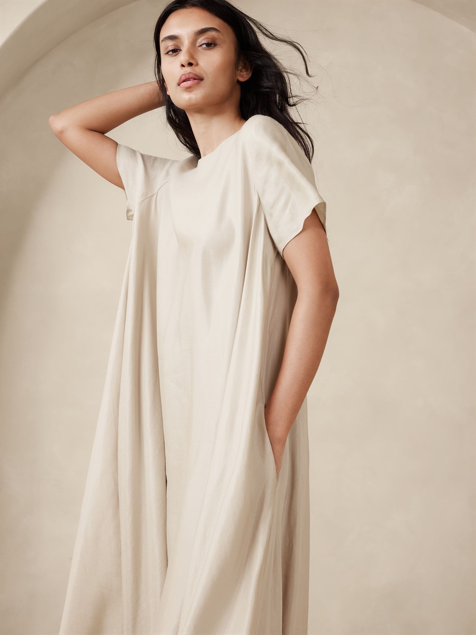 Banana Republic Beige Aurelia Linen-Blend Maxi Dress - Image 3 of 5