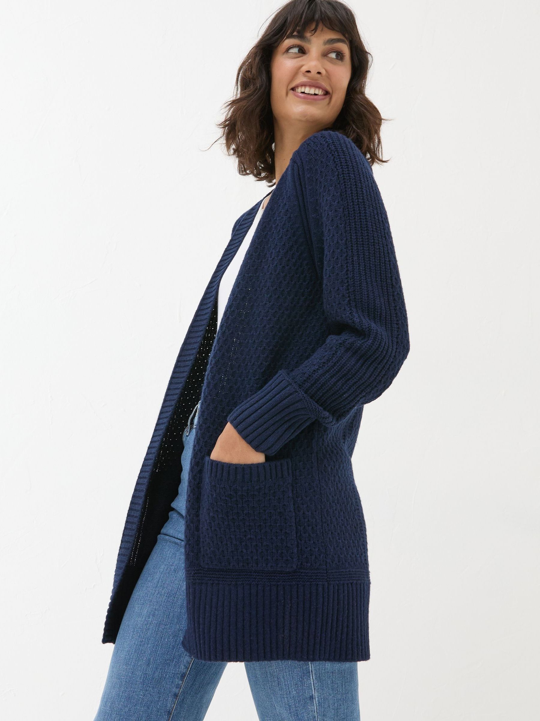 Navy Hannah Textured Knitted Cardigan | FatFace