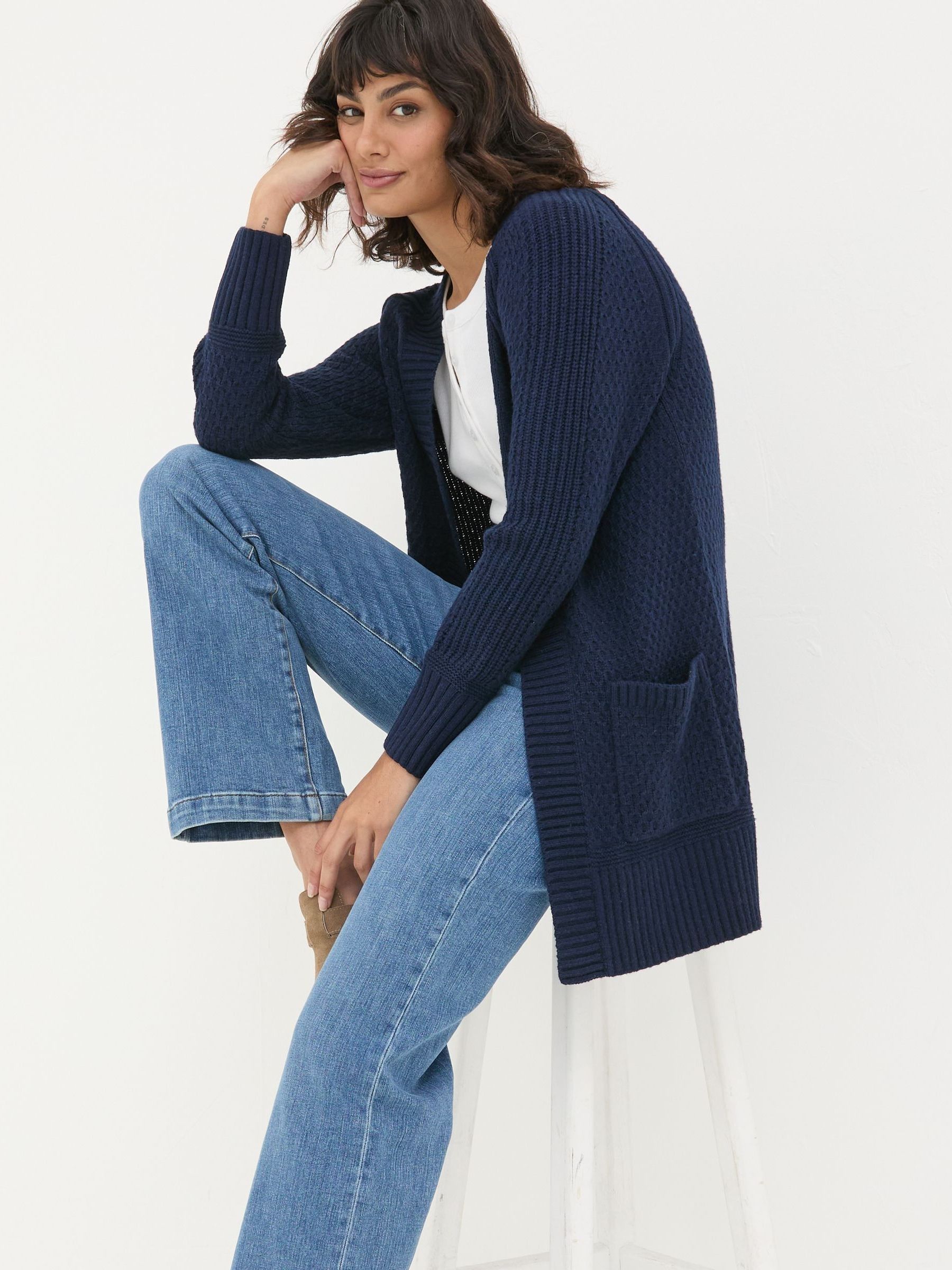 Navy Hannah Textured Knitted Cardigan - Image 3 of 5