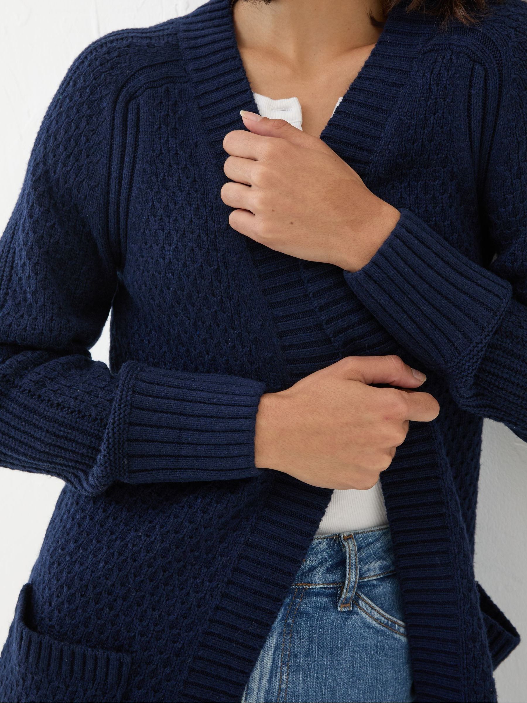 Navy Hannah Textured Knitted Cardigan - Image 4 of 5