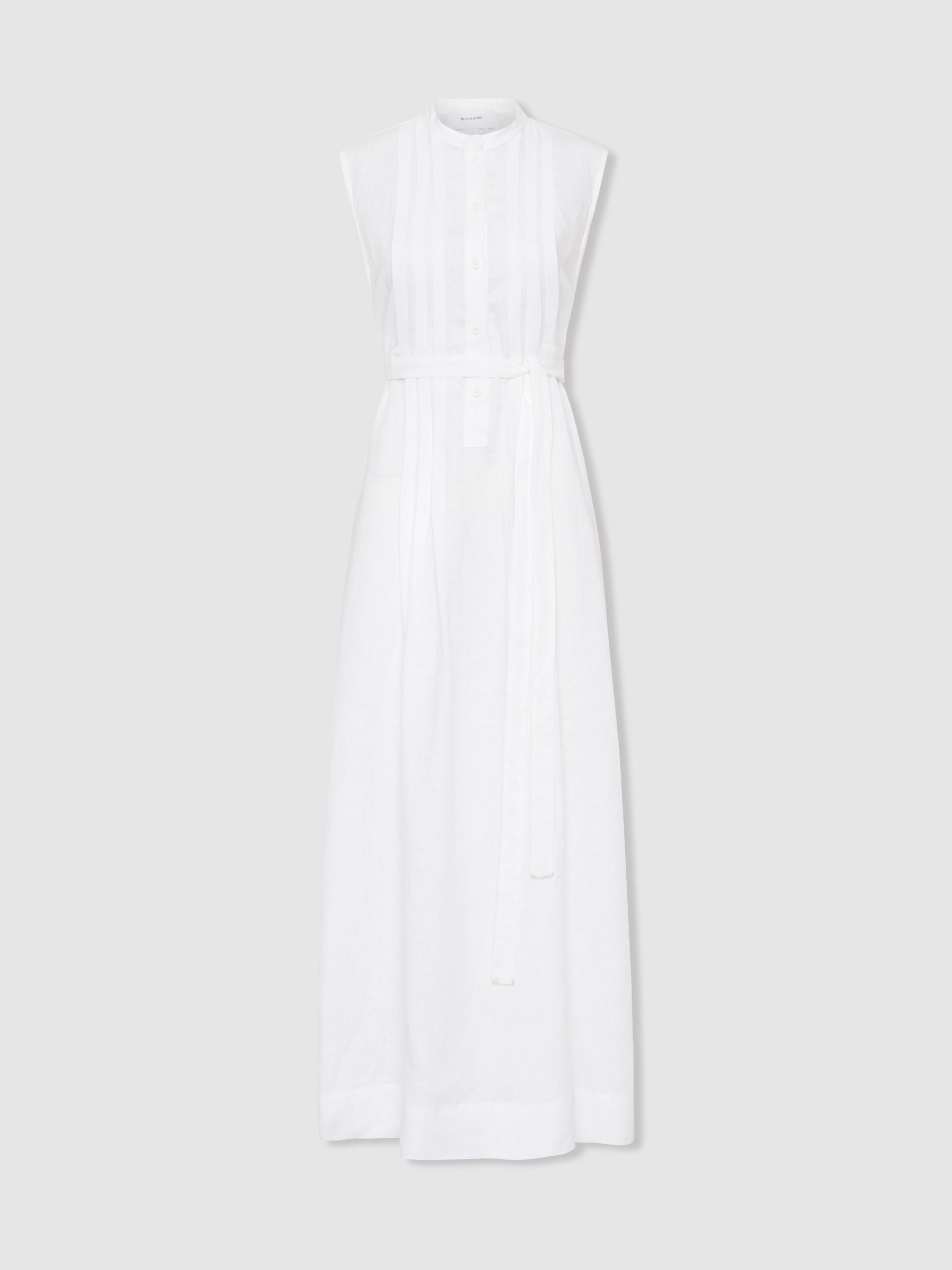 Bondi Born Linen Belted Midi Dress in White - Image 1 of 5