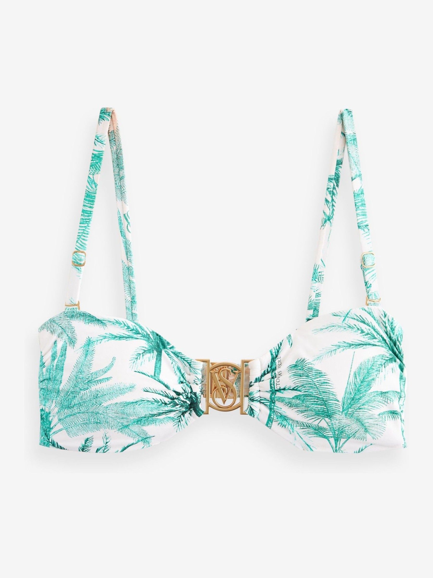 White Tropical Palm Logo Hardware Bandeau Bikini Top - Image 5 of 5