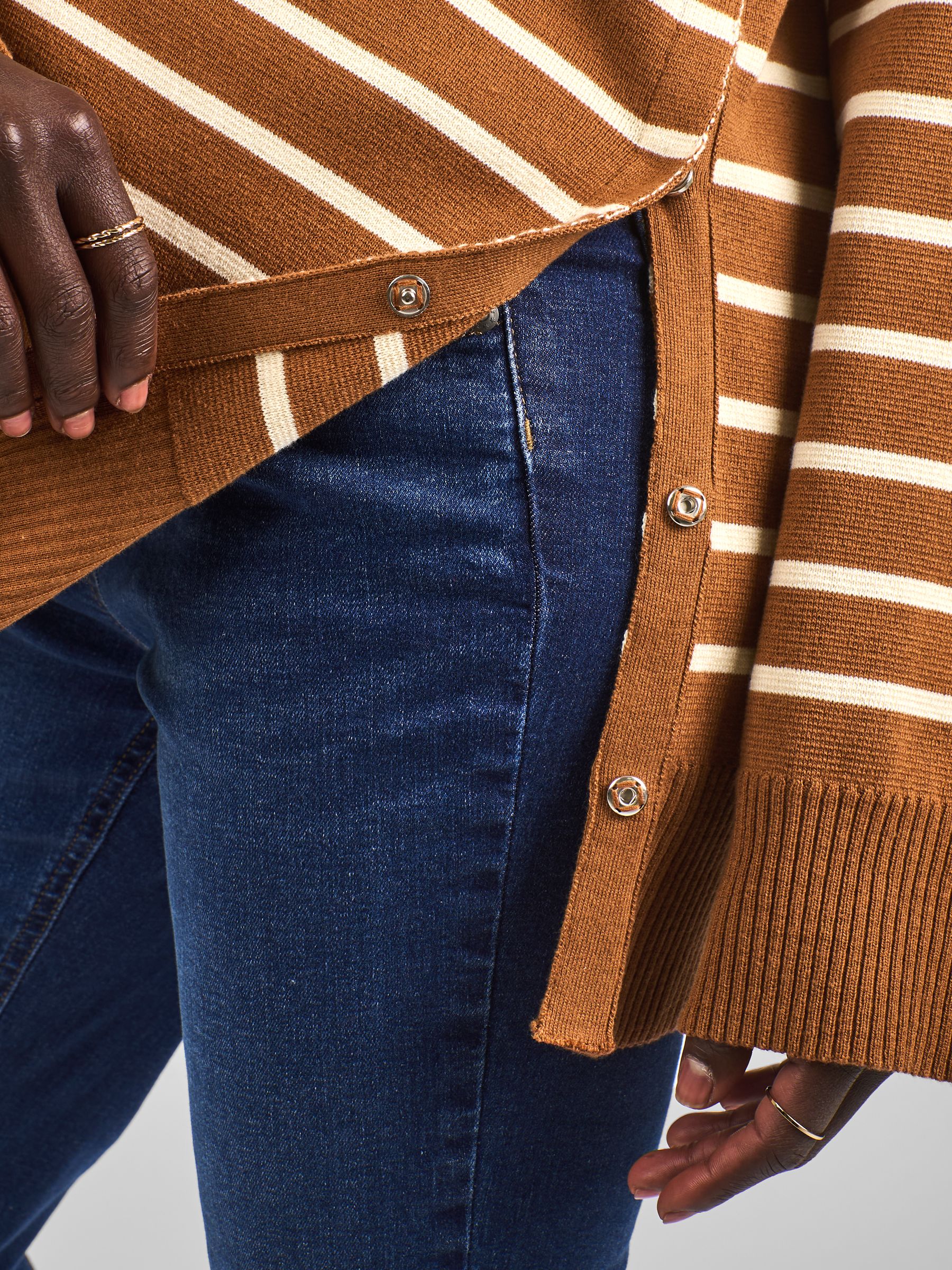 Toffee Brown & Cream Stripe Collared Maternity & Nursing Jumper - Image 4 of 4