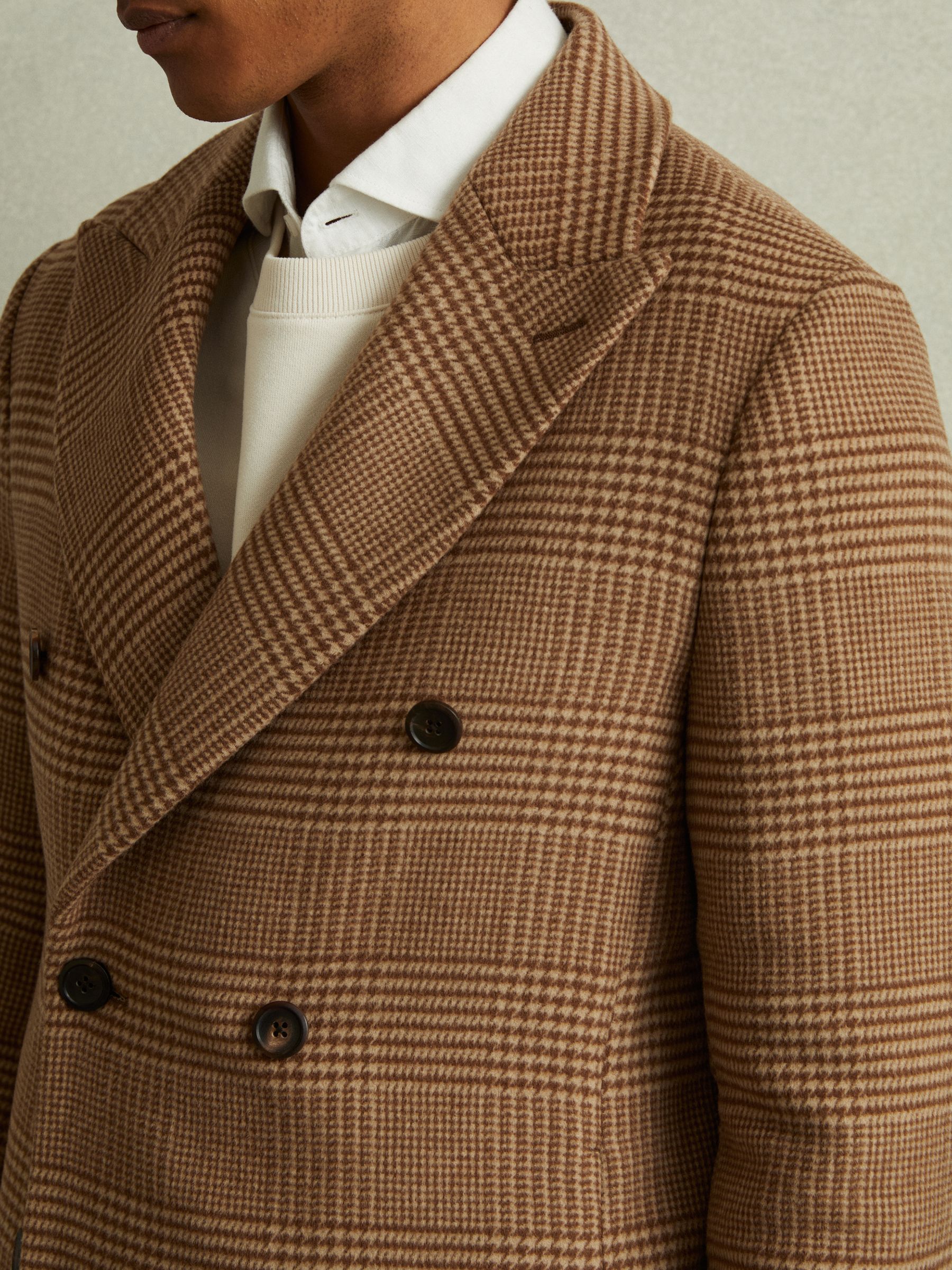 Reiss Rimini Camel Wool Blend Double Breasted Overcoat | REISS