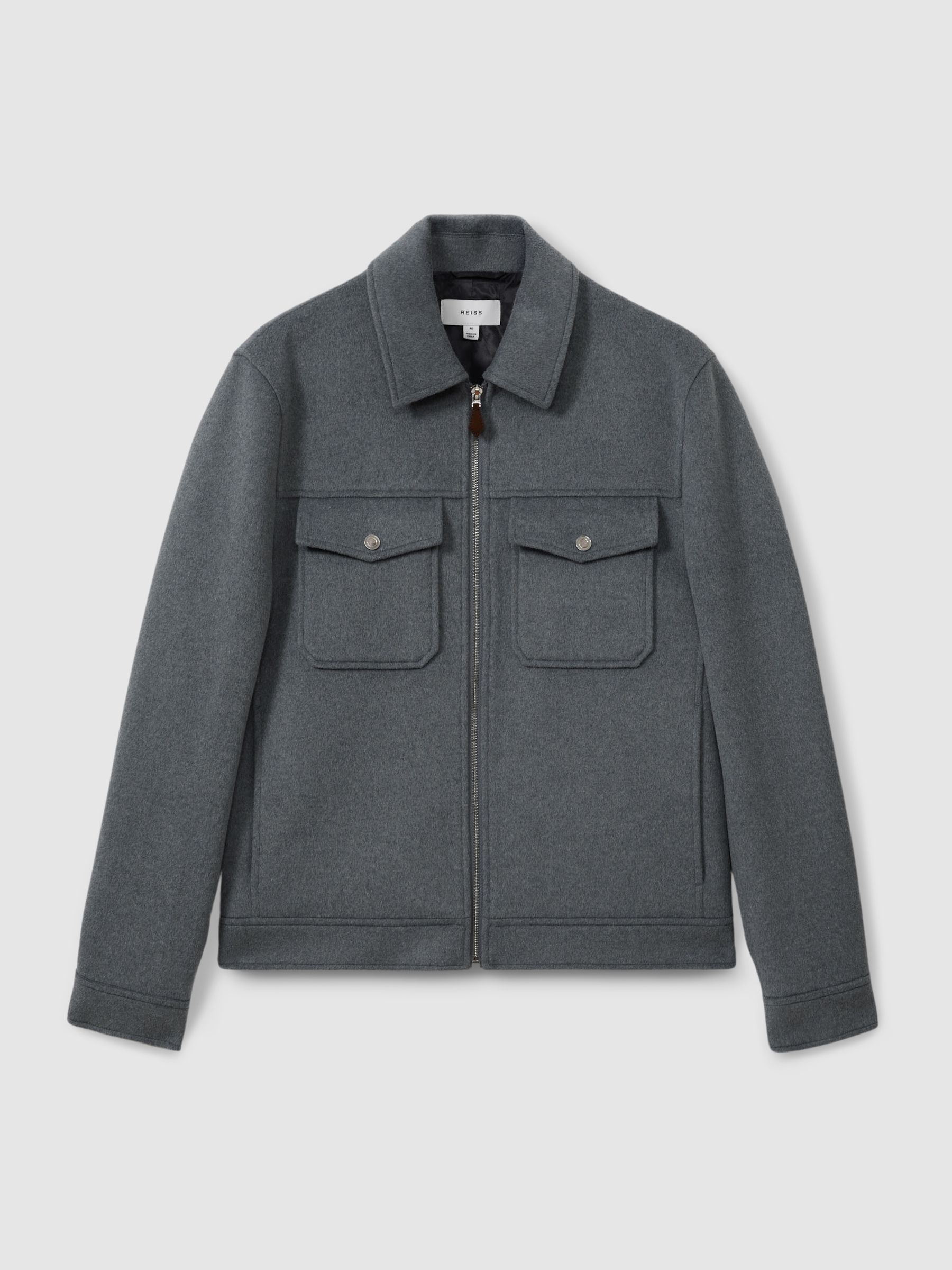 Zip-Through Trucker Jacket with Wool in Sky Blue Melange - Image 2 of 5