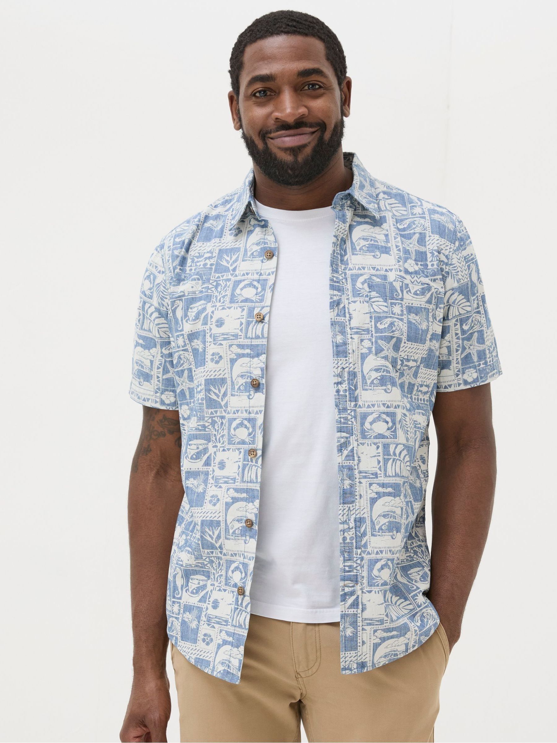 Blue Short Sleeve Tile Print Shirt - Image 1 of 4