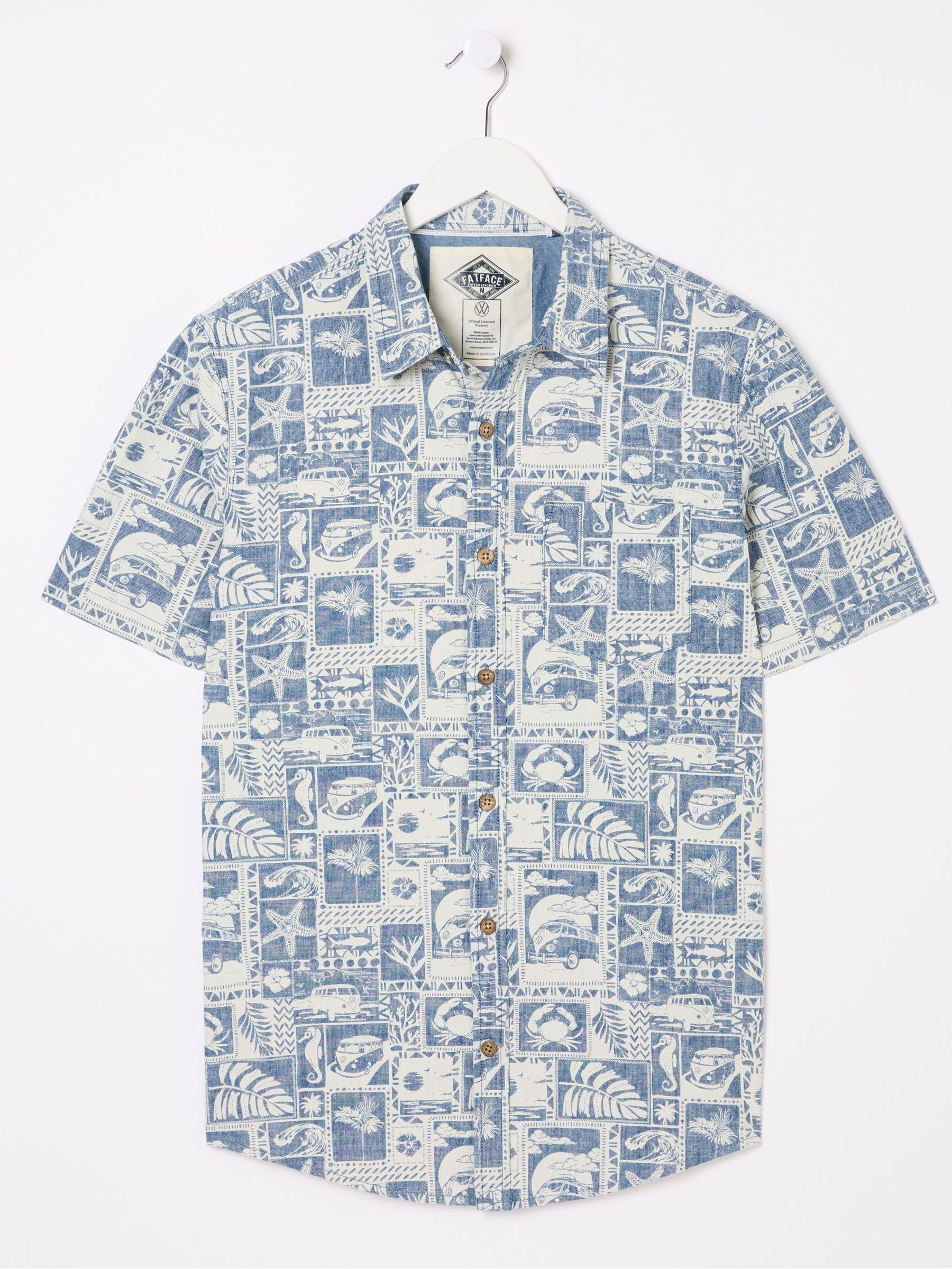 Blue Short Sleeve Tile Print Shirt | FatFace